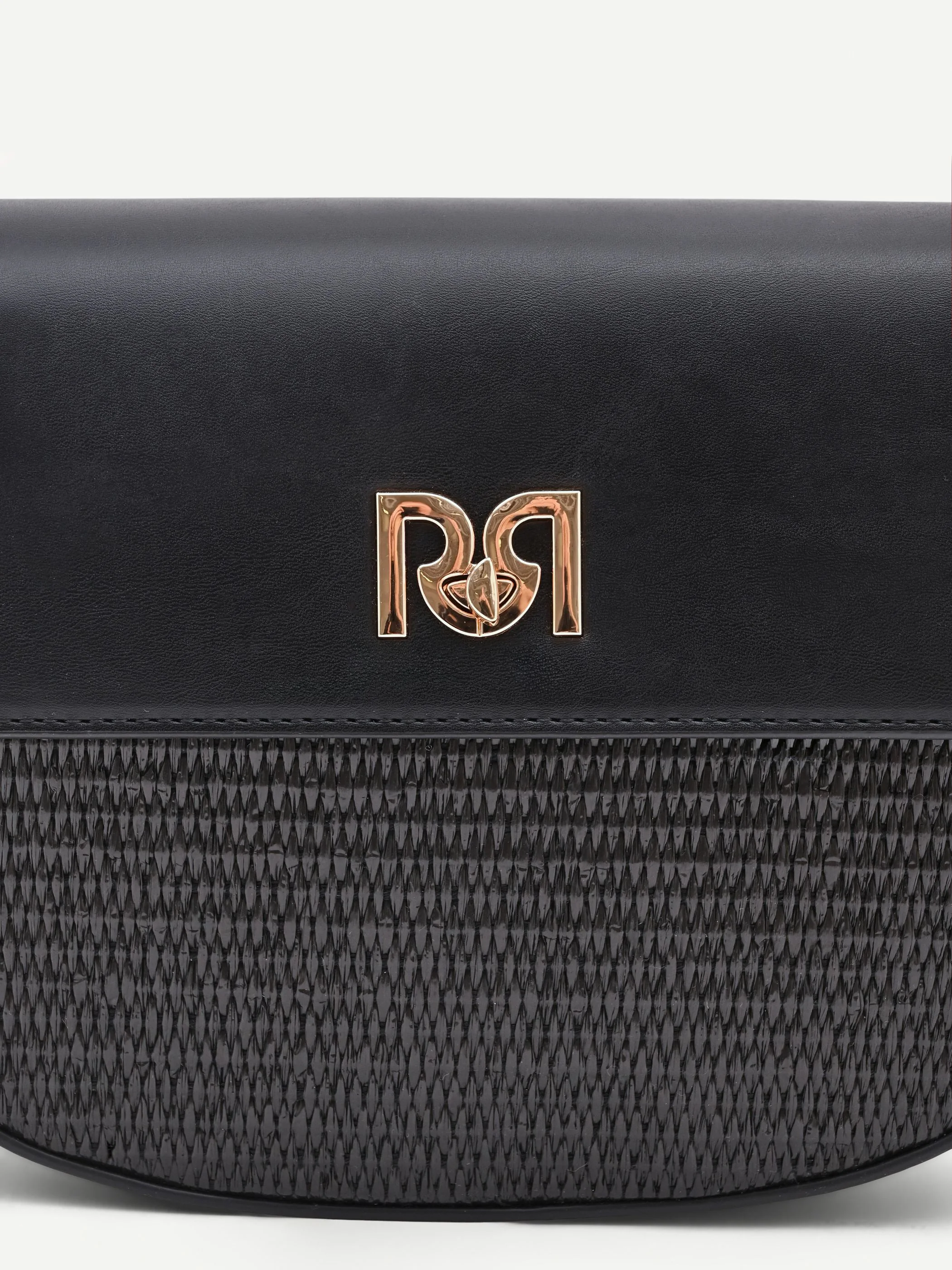 Borsa sella nera con finiture effetto pelle - Image 3