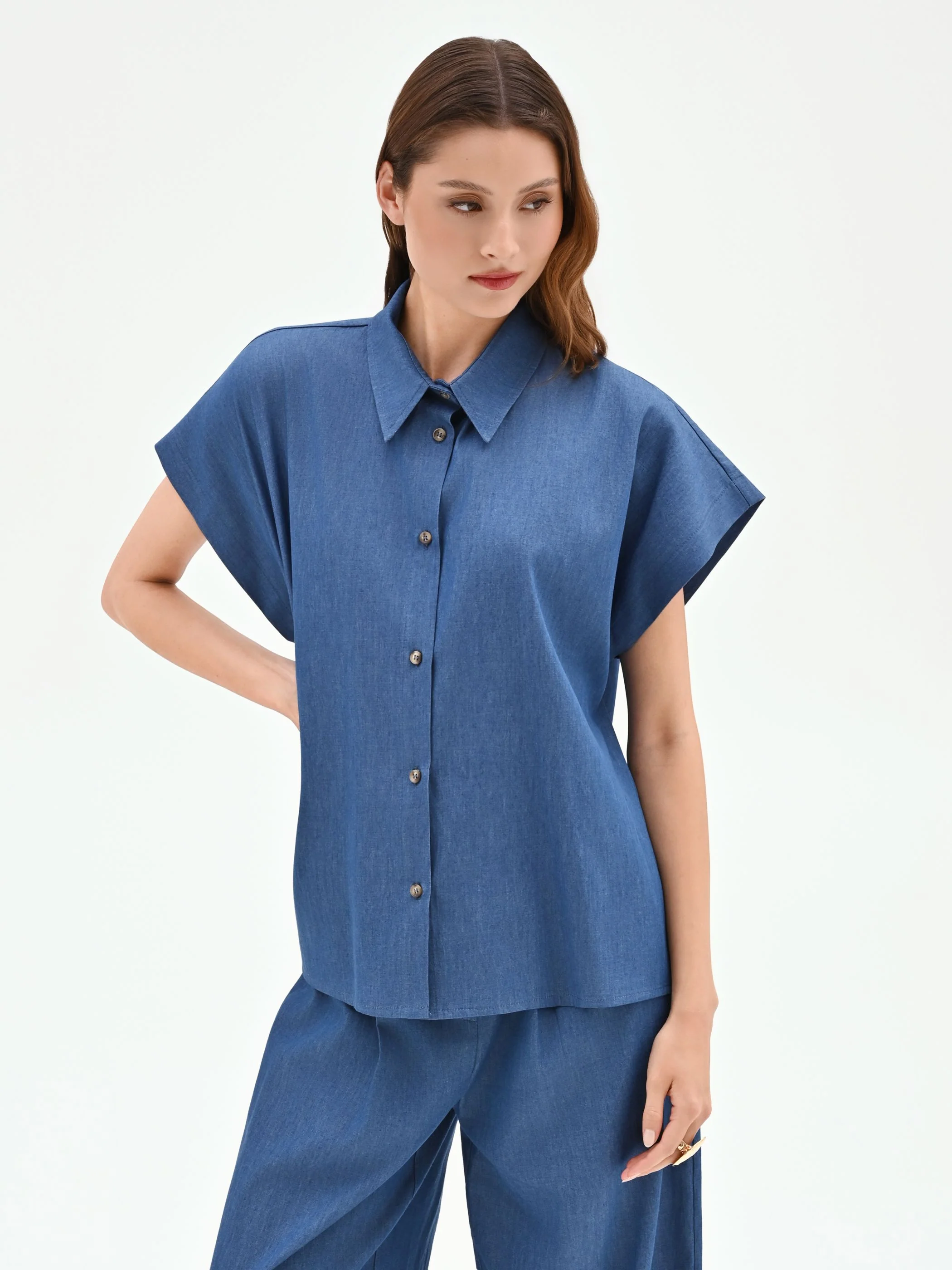 Camicia blu indaco in chambray - Image 5
