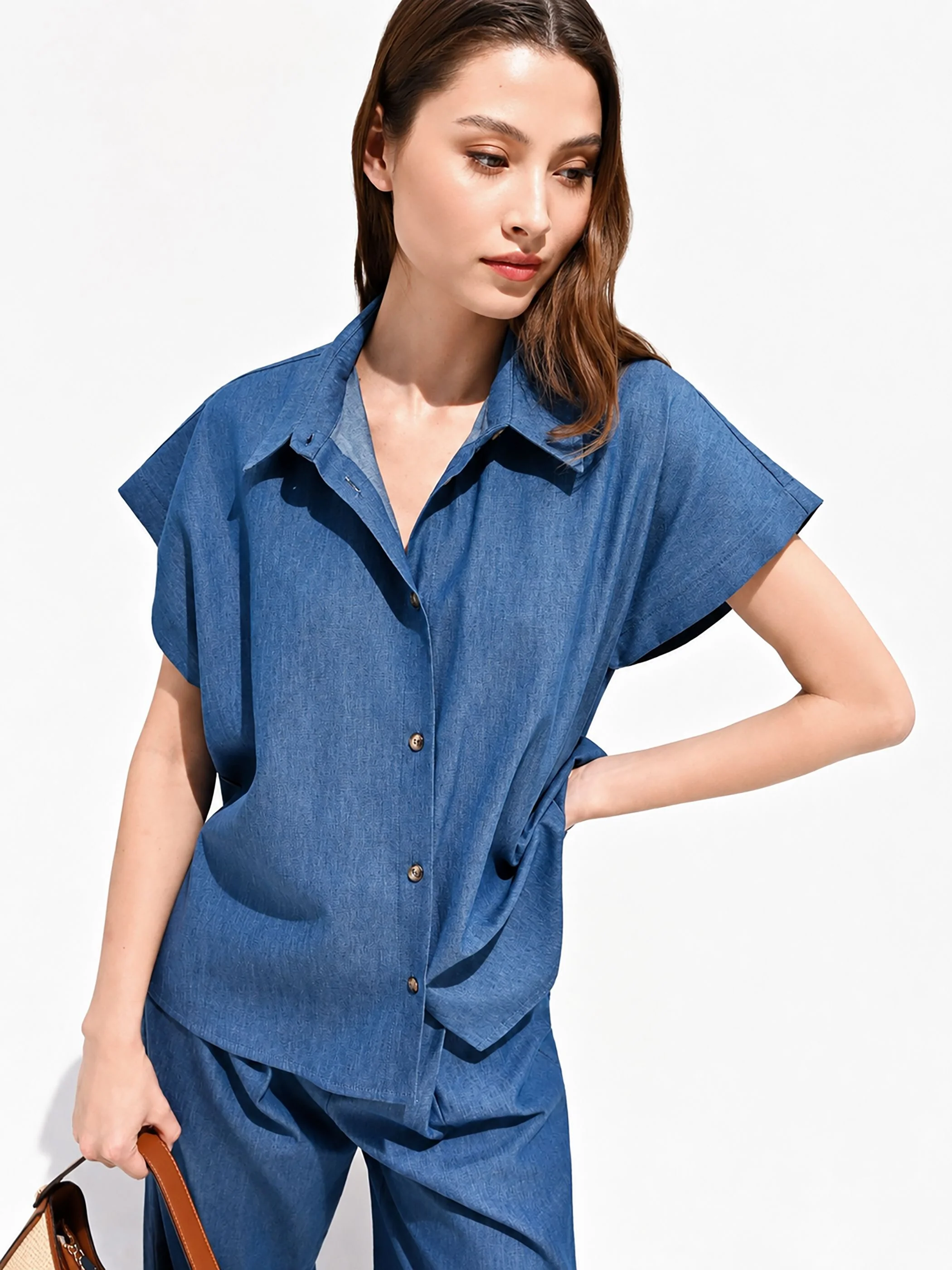 Camicia blu indaco in chambray - Image 6