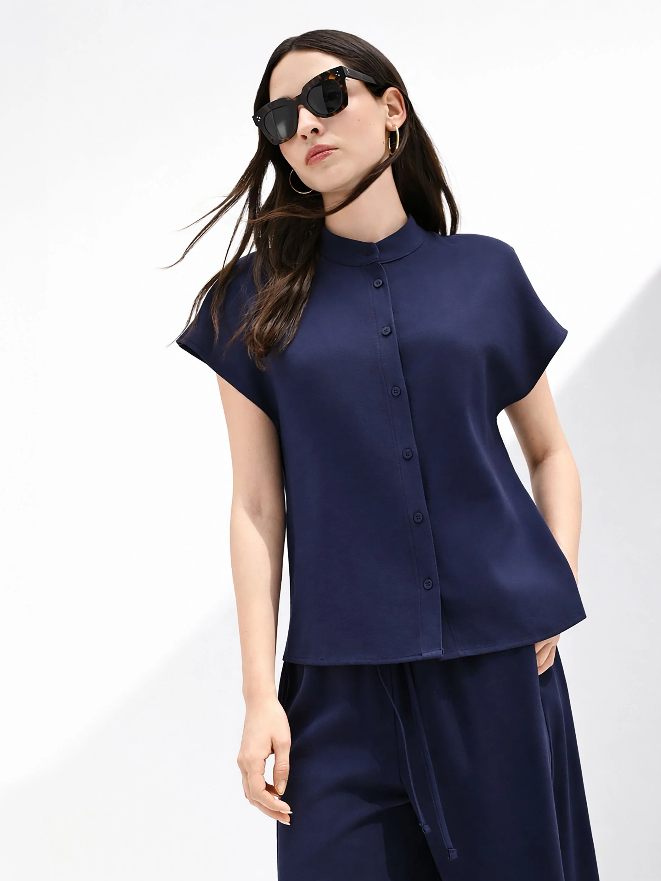 Camicia blu navy con colletto alla coreana - Image 6