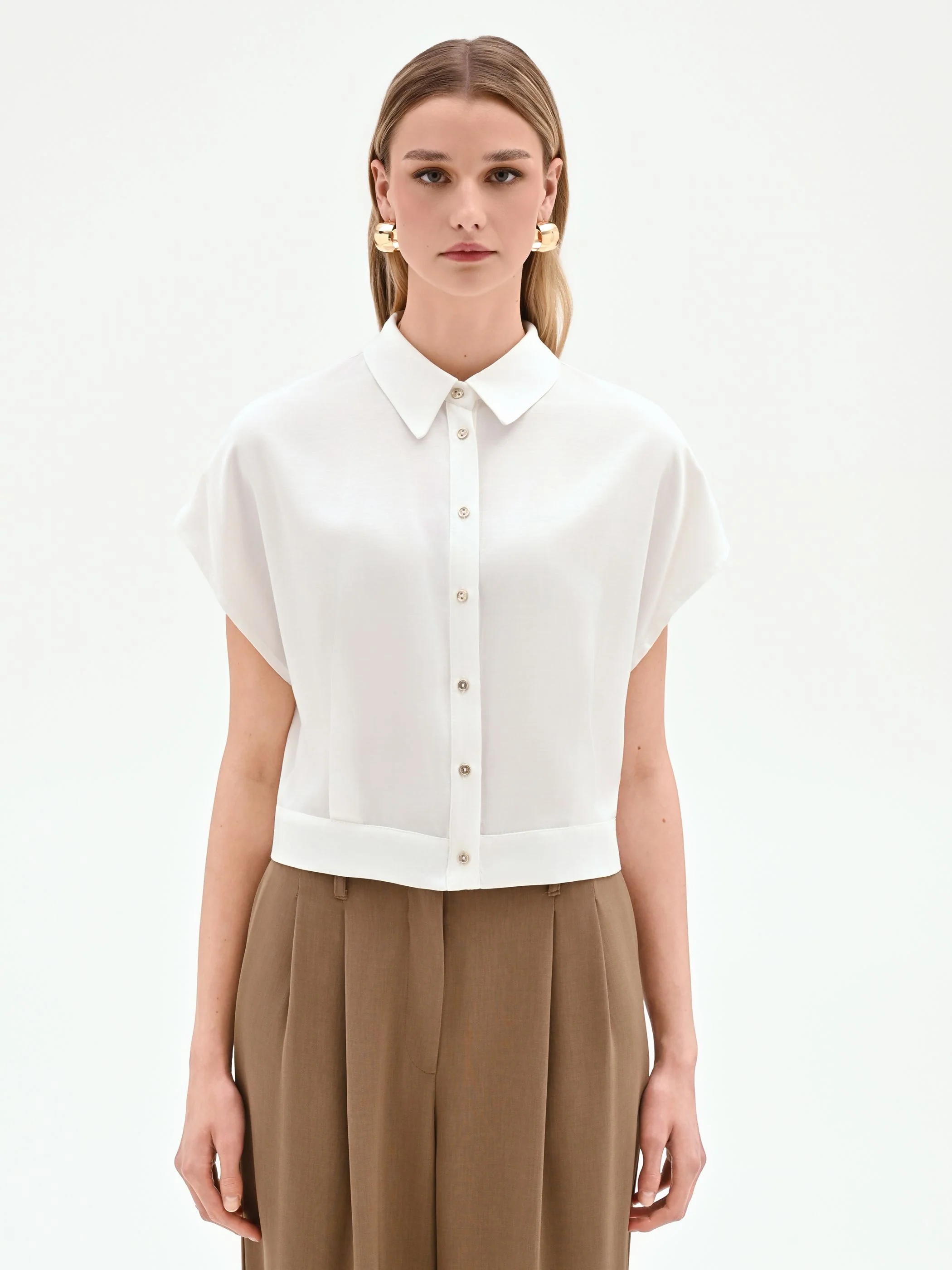 Camicia boxy panna in raso - Image 2