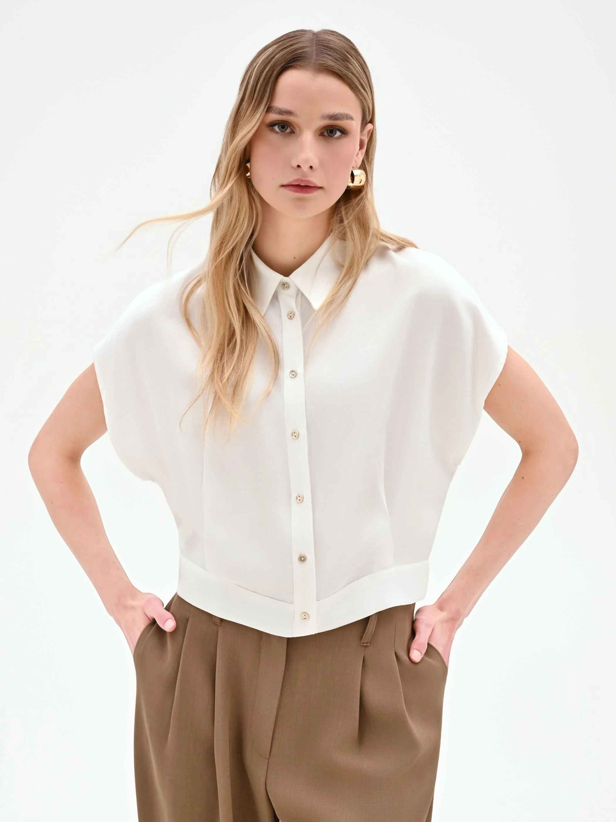 Camicia boxy panna in raso - Image 4