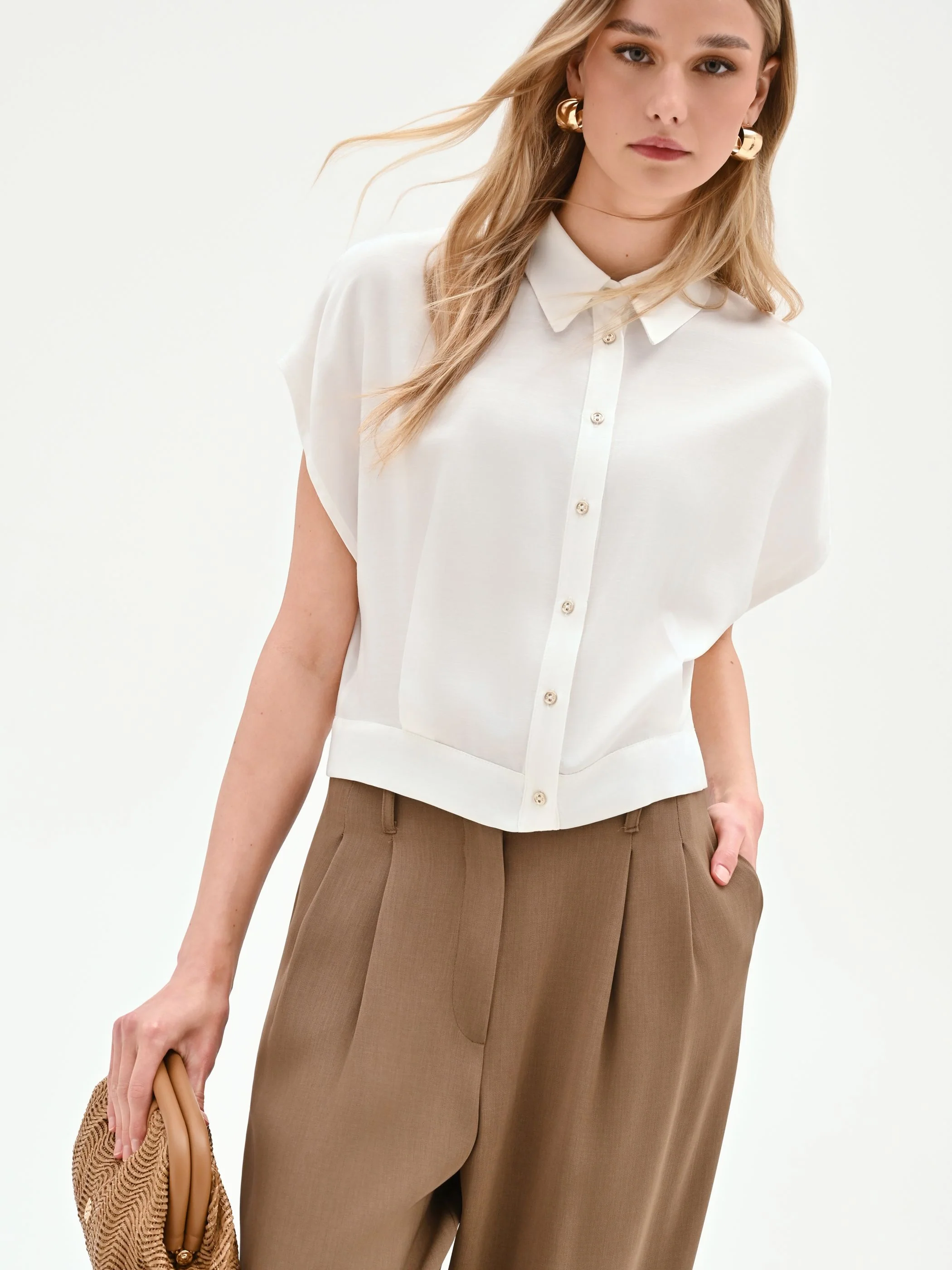 Camicia boxy panna in raso - Image 6