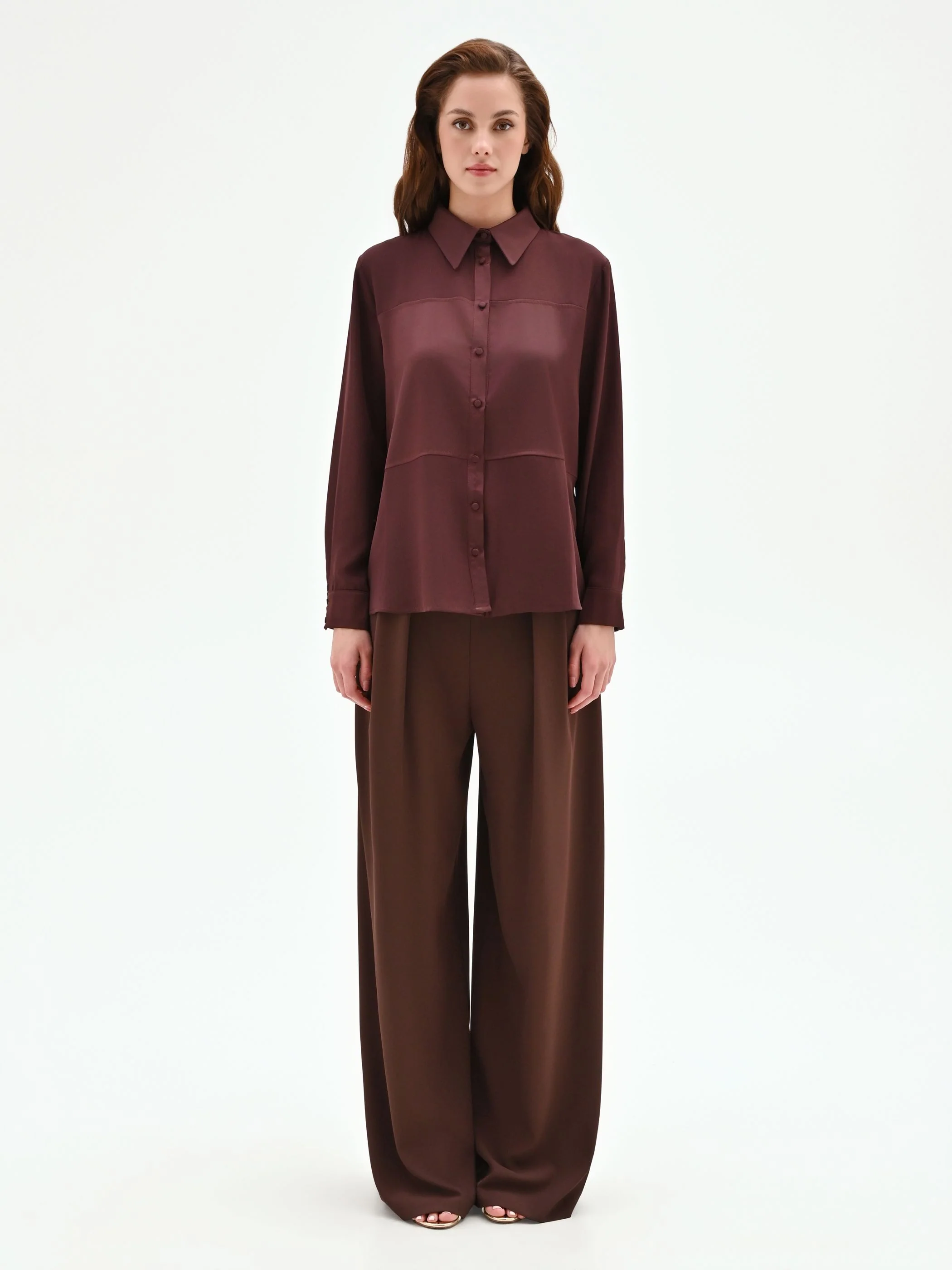 Camicia cioccolato con inserti geometrici - Image 4