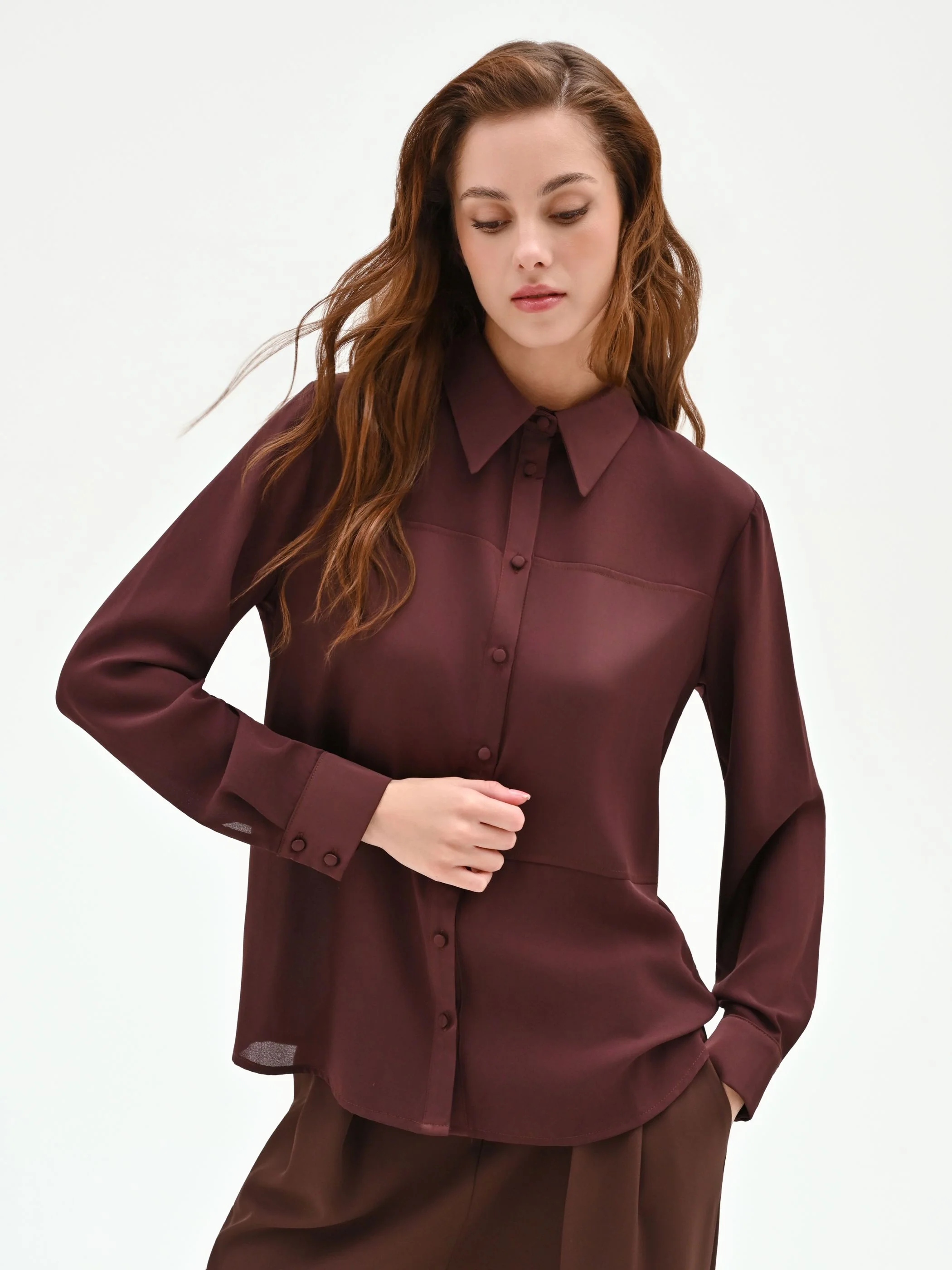 Camicia cioccolato con inserti geometrici - Image 5