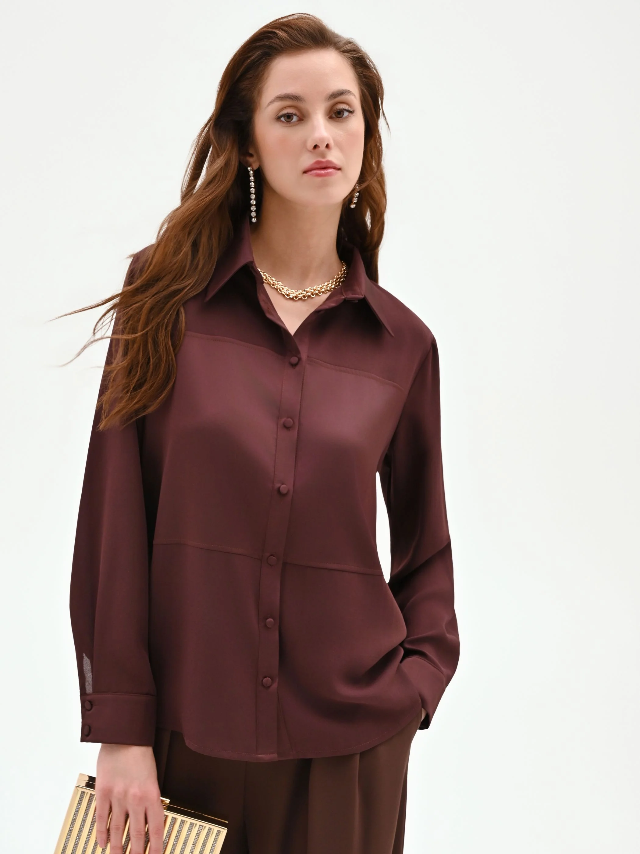 Camicia cioccolato con inserti geometrici - Image 7