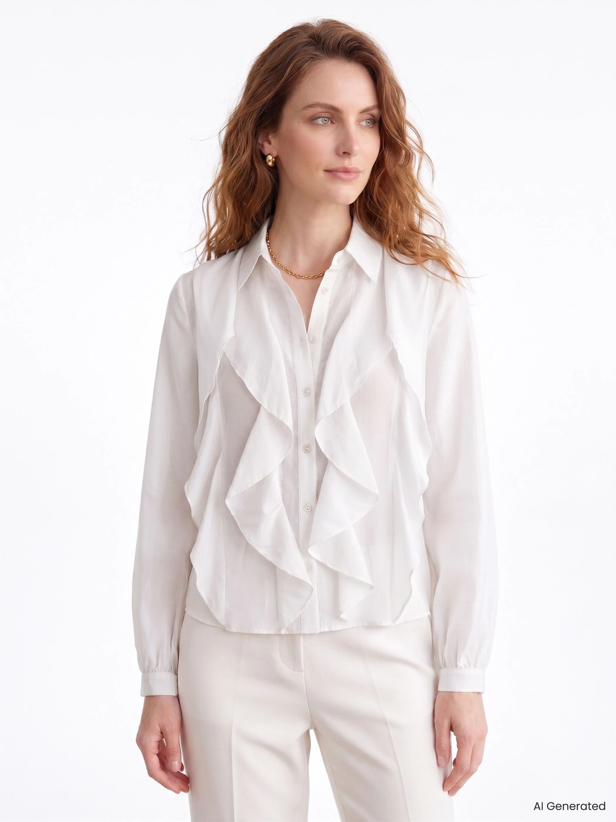 Camicia con Rouches Bianco Panna - Image 3