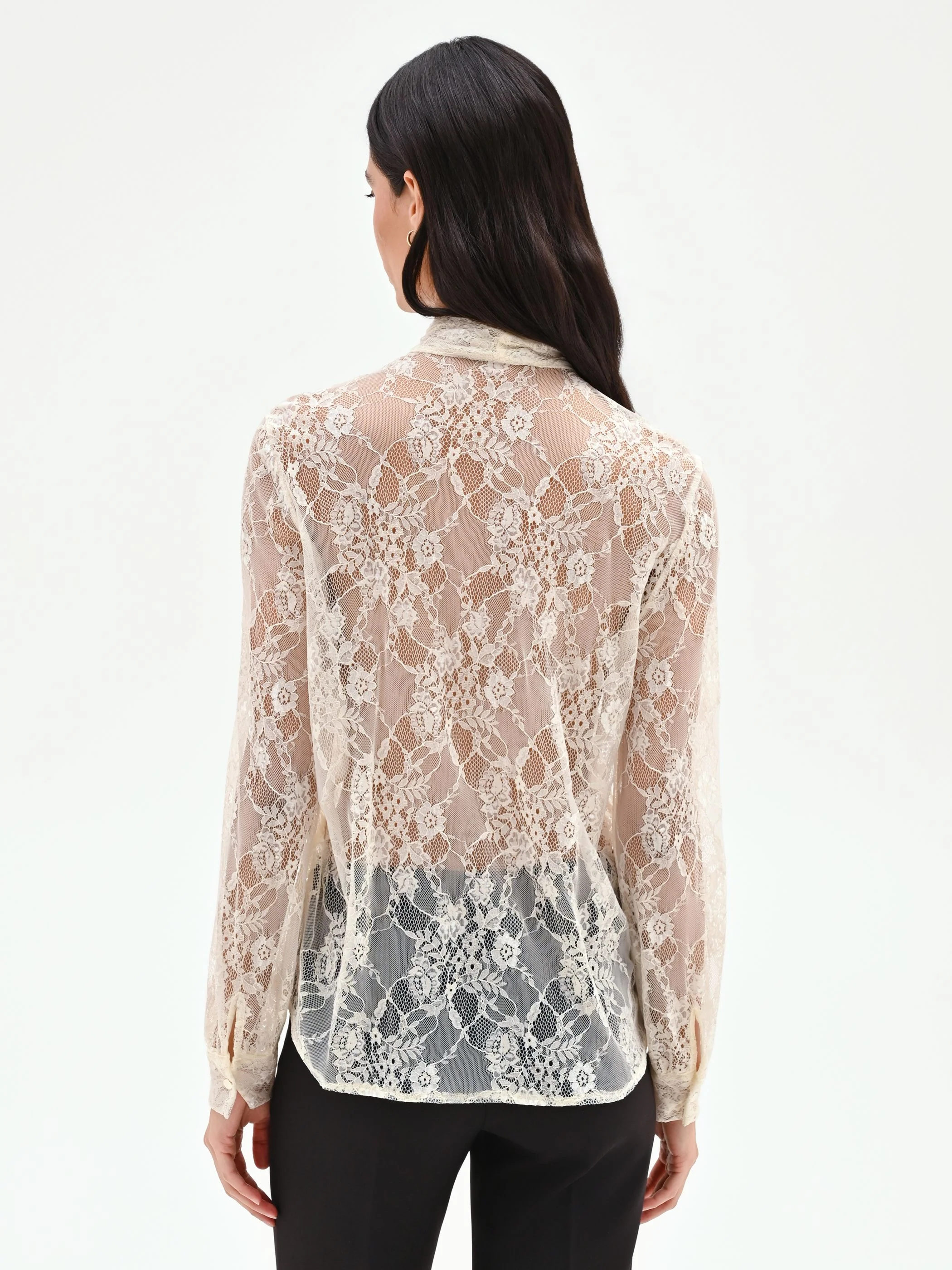 Camicia in pizzo panna con collo lavallière - Image 3