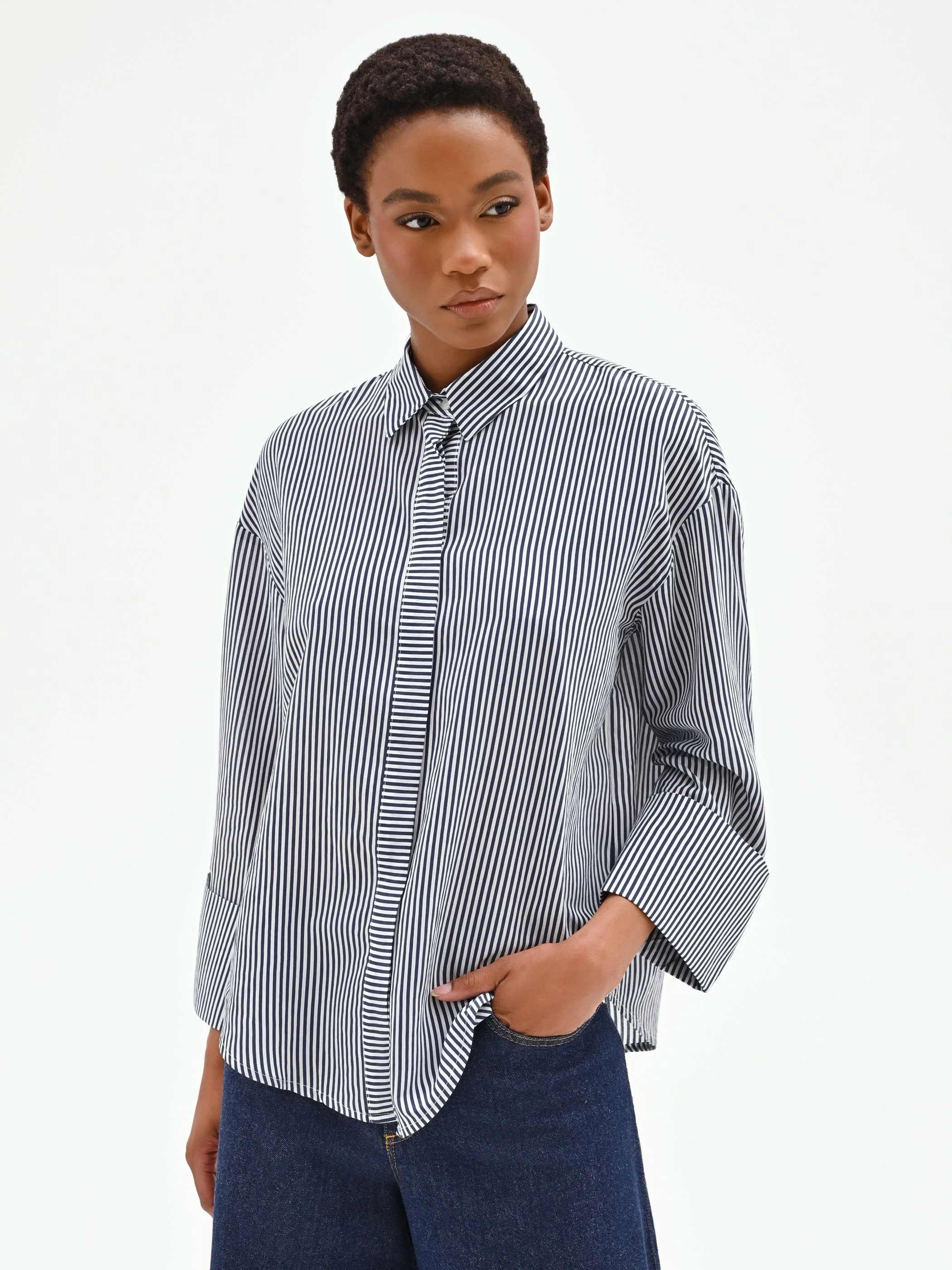Camicia in viscosa a righe dal volume morbido - Image 5