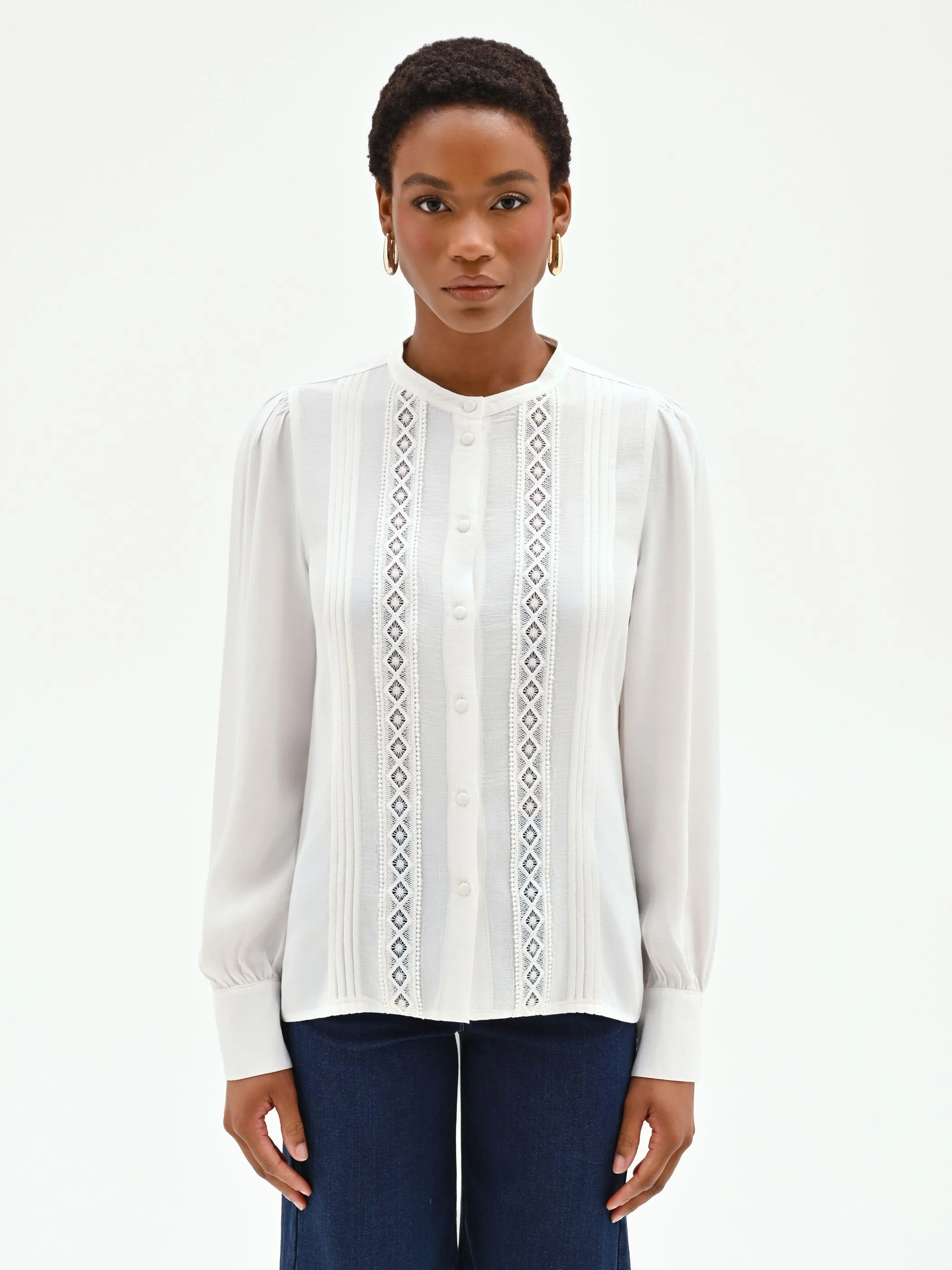 Camicia in viscosa panna con inserti in pizzo - Image 2