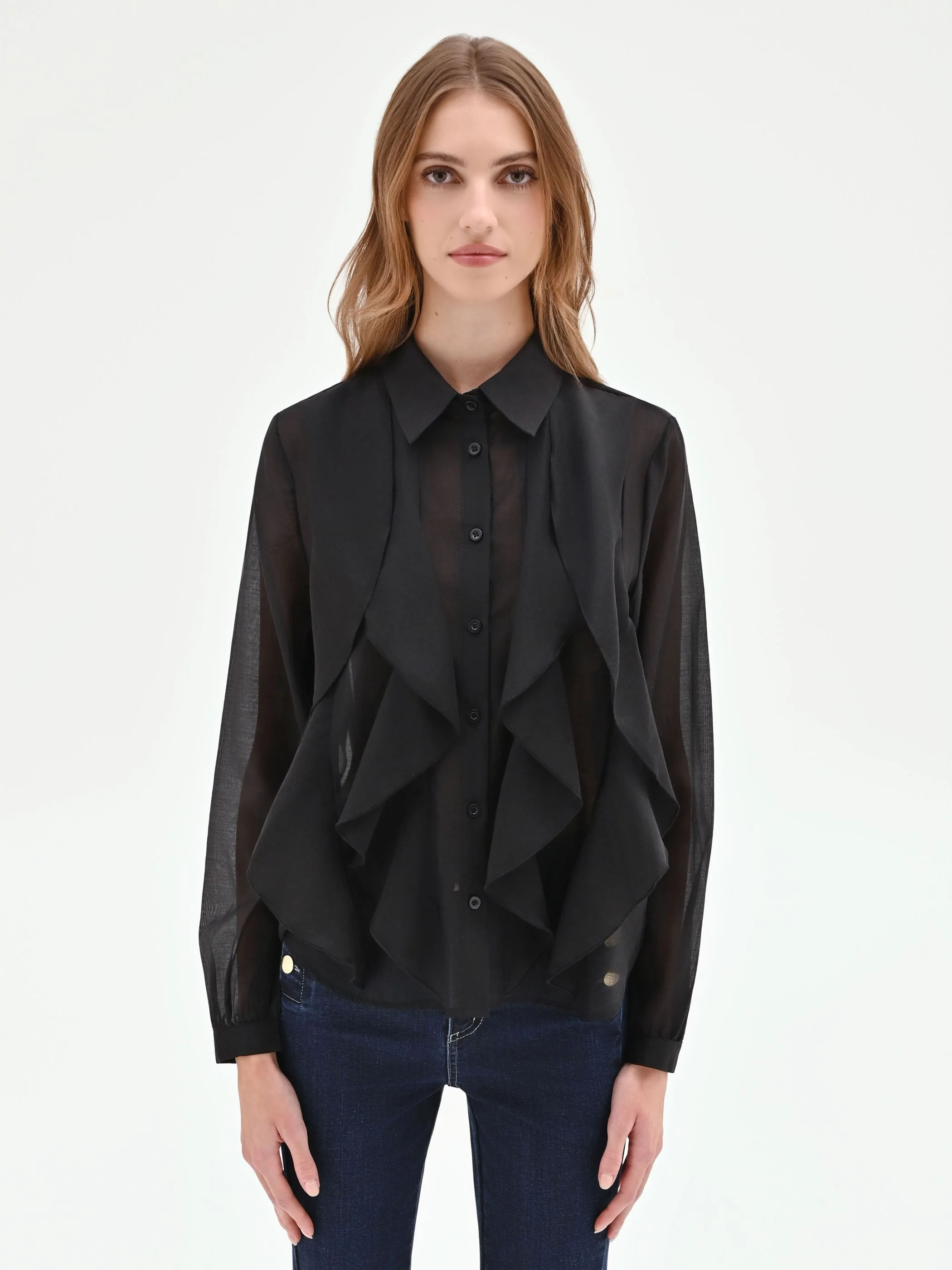 Camicia nera con rouches - Image 2