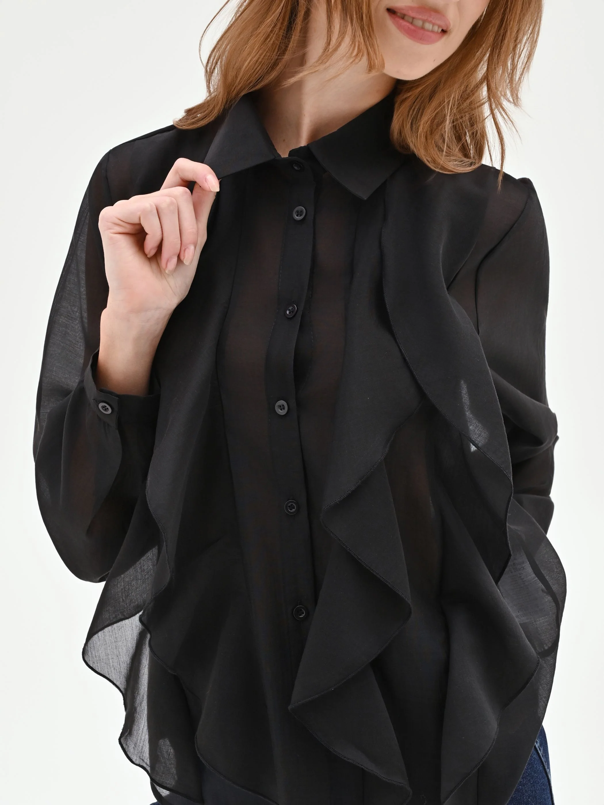 Camicia nera con rouches - Image 4