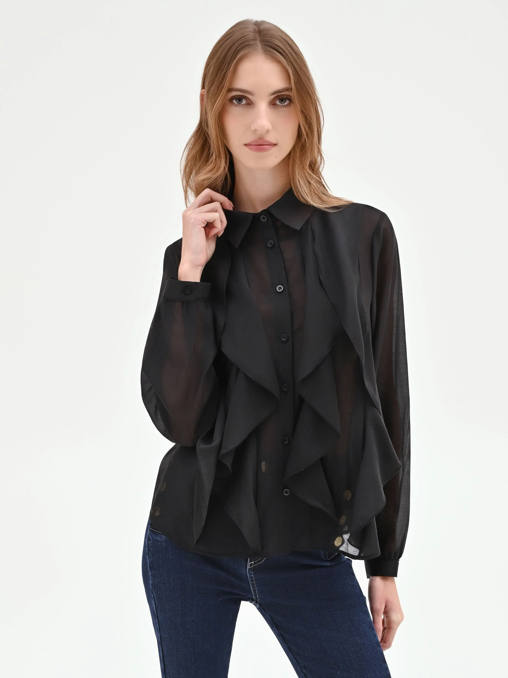 Camicia nera con rouches - Image 5