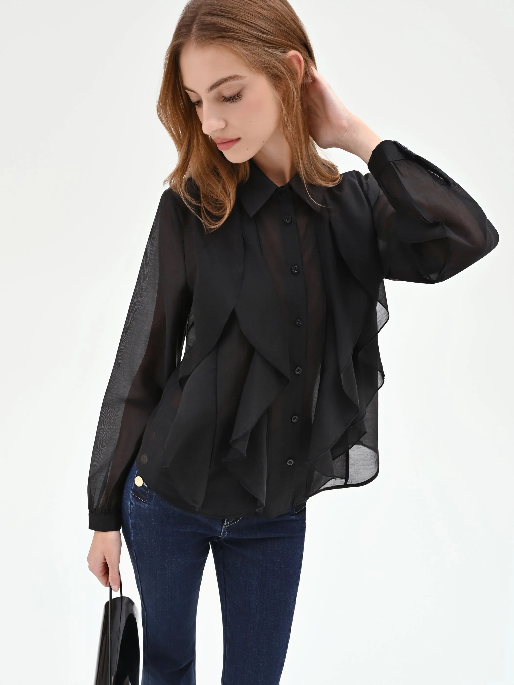 Camicia nera con rouches - Image 6