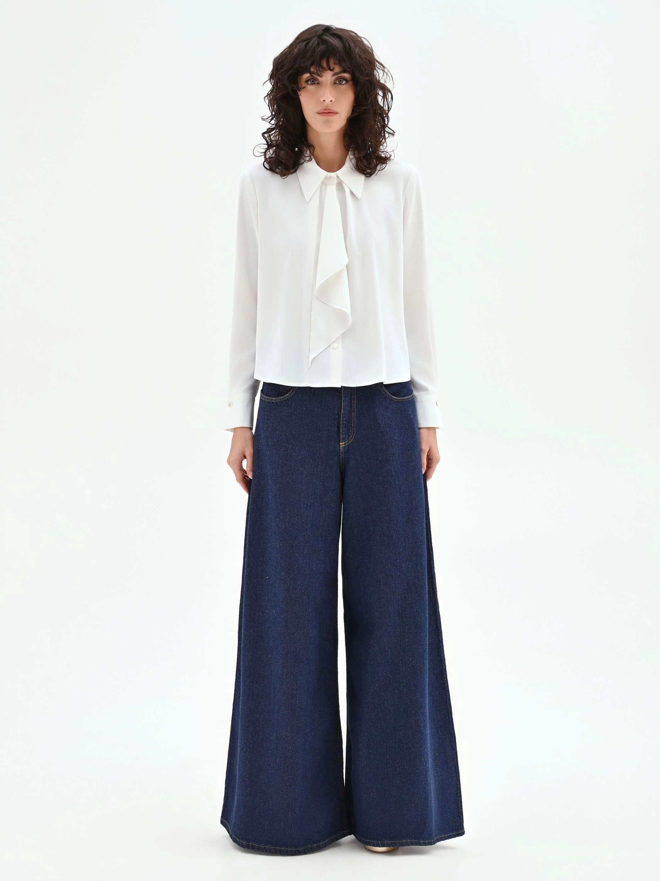 Camicia panna bianco con plastron asimmetrico