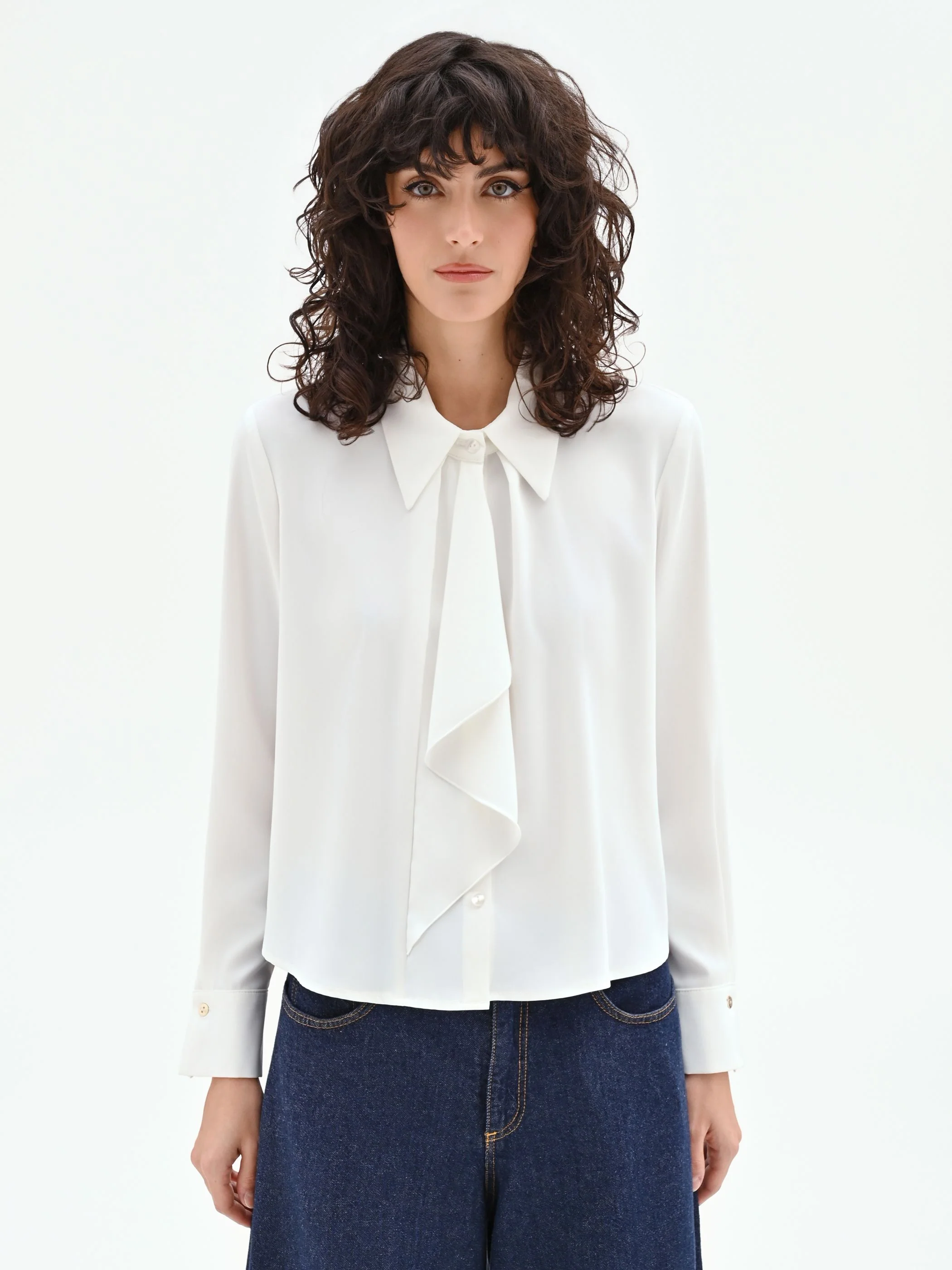 Camicia panna bianco con plastron asimmetrico - Image 2