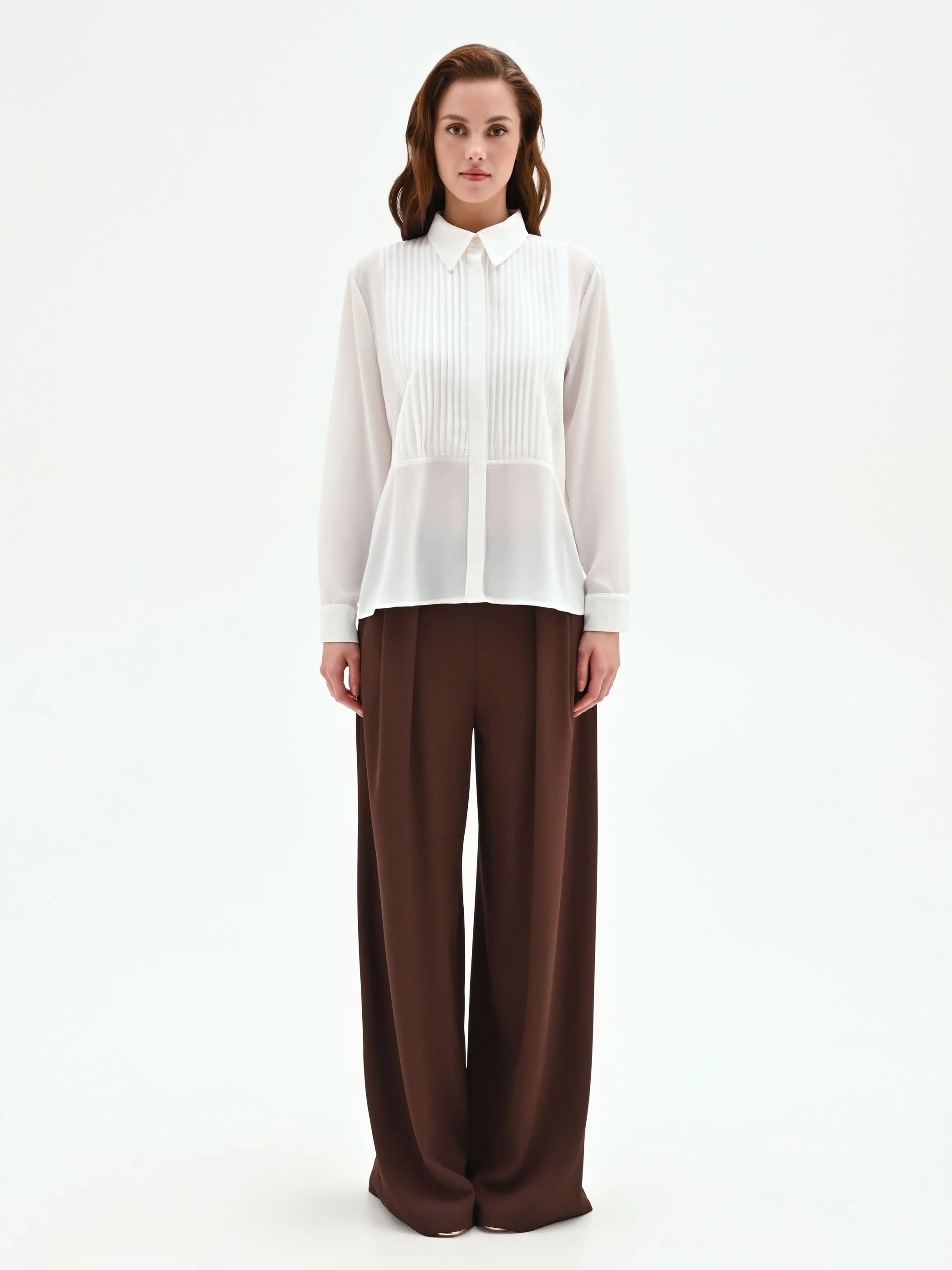 Camicia panna bianco con plastron plissé