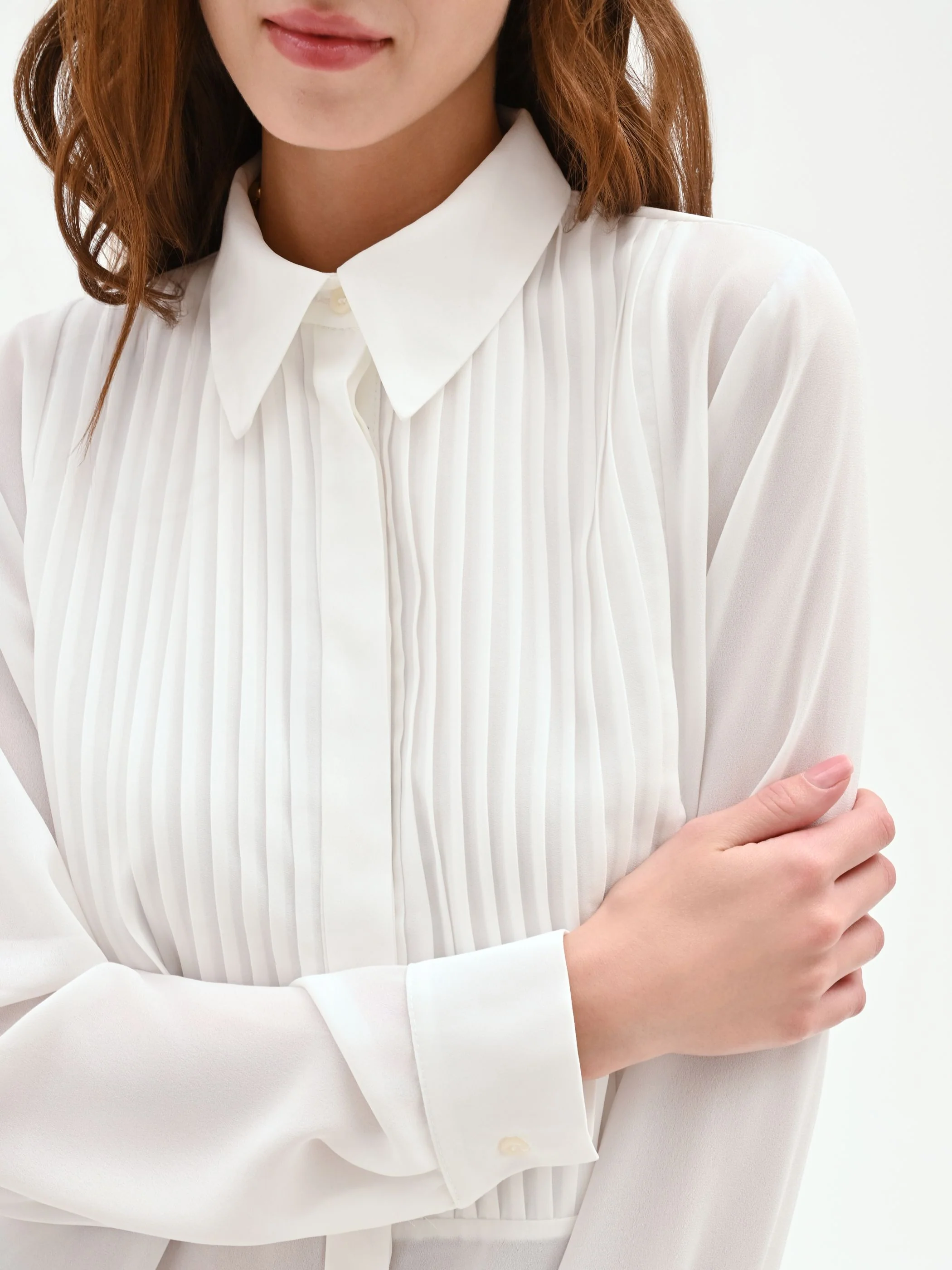 Camicia panna bianco con plastron plissé - Image 4