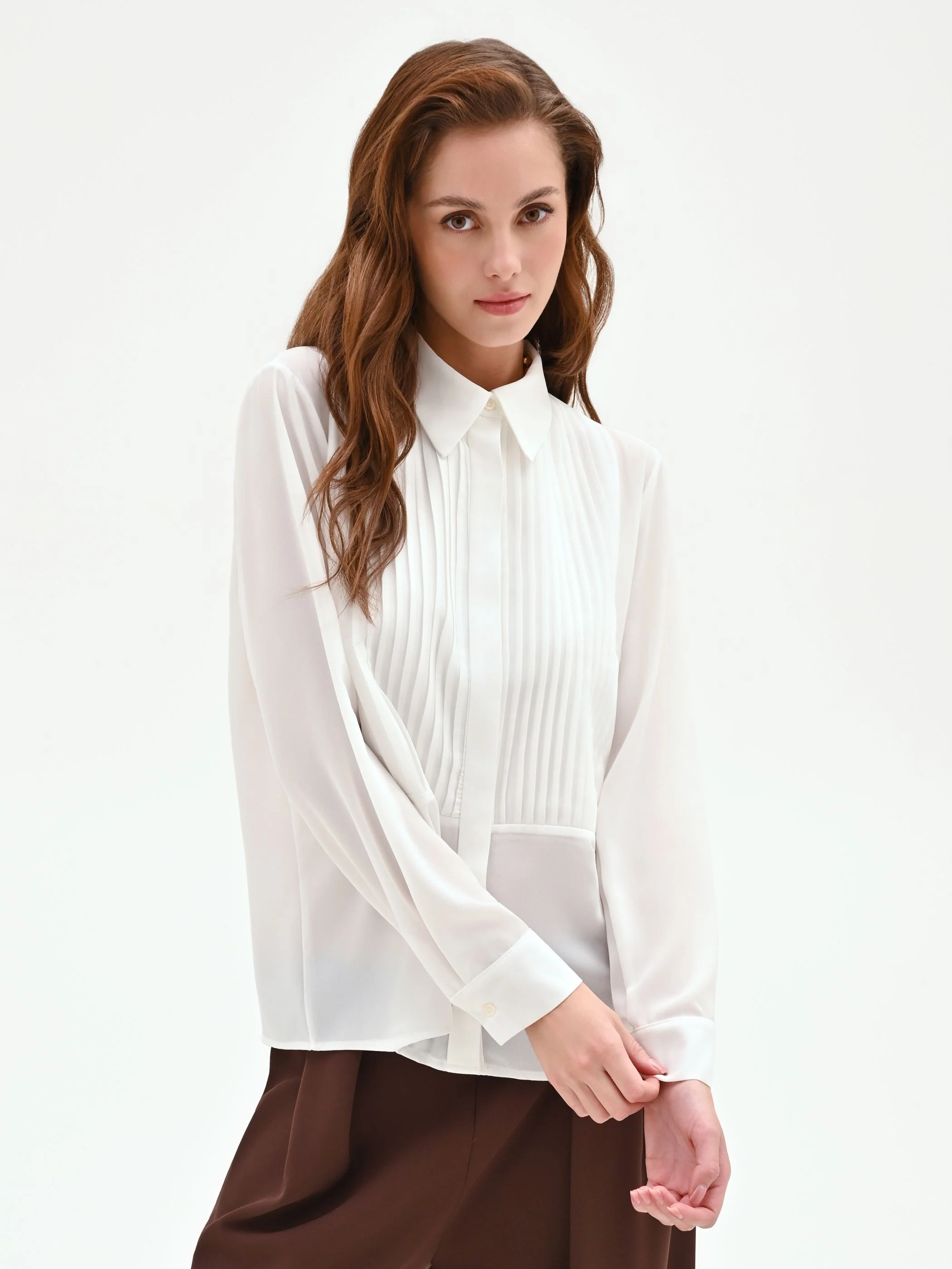 Camicia panna bianco con plastron plissé - Image 5