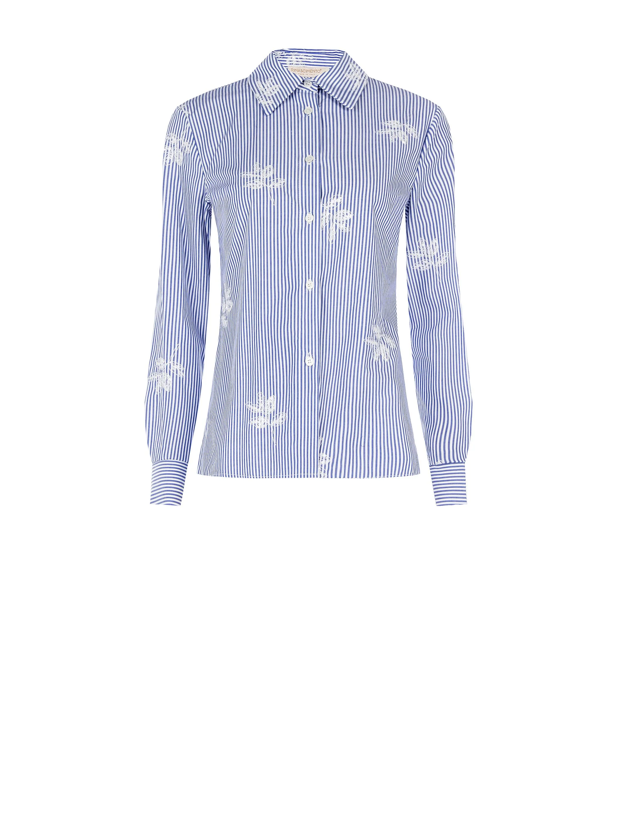 Camicia popeline a righe blu con ricami - Image 6