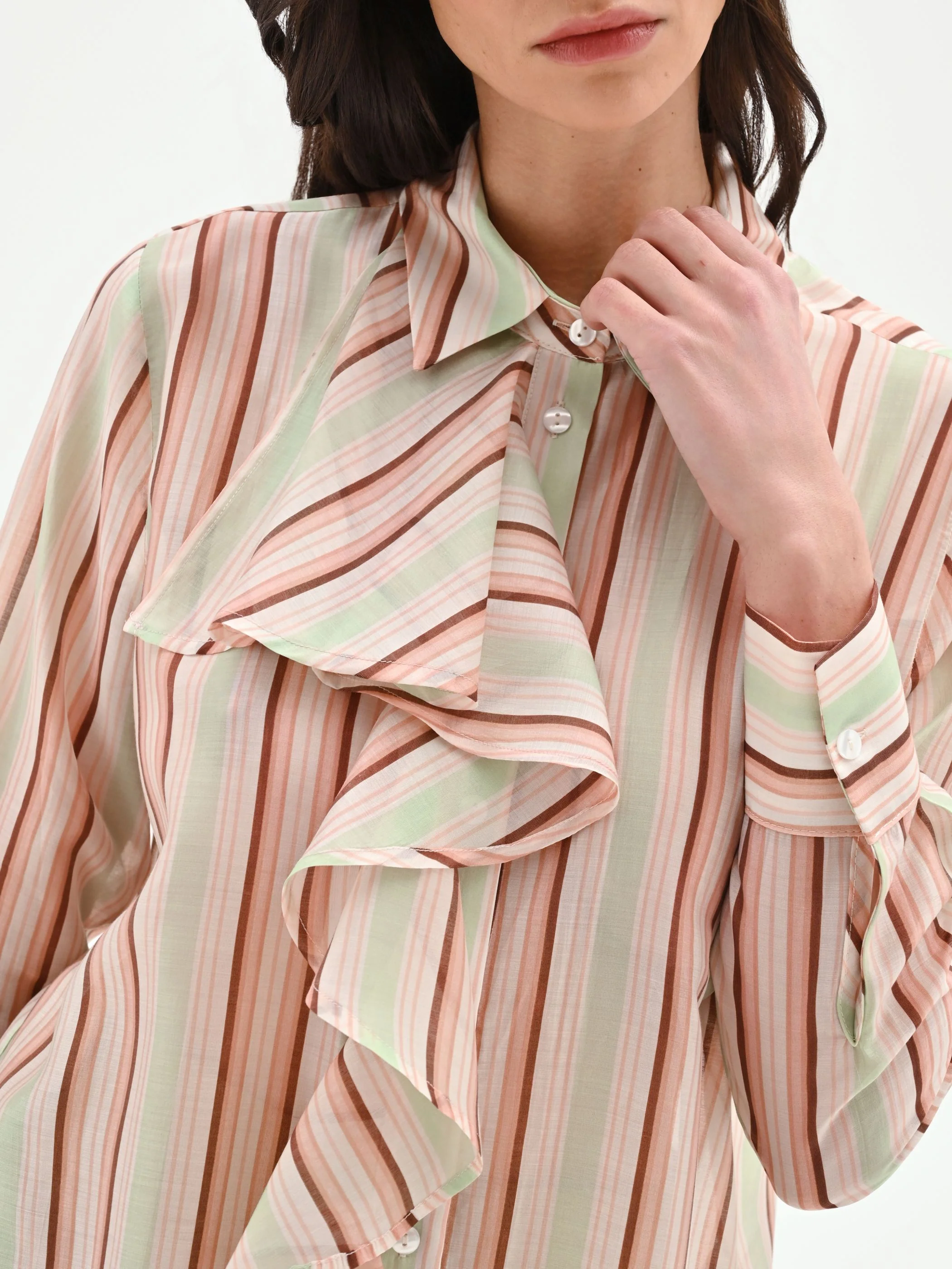 Camicia rosa a righe con rouche - Image 5