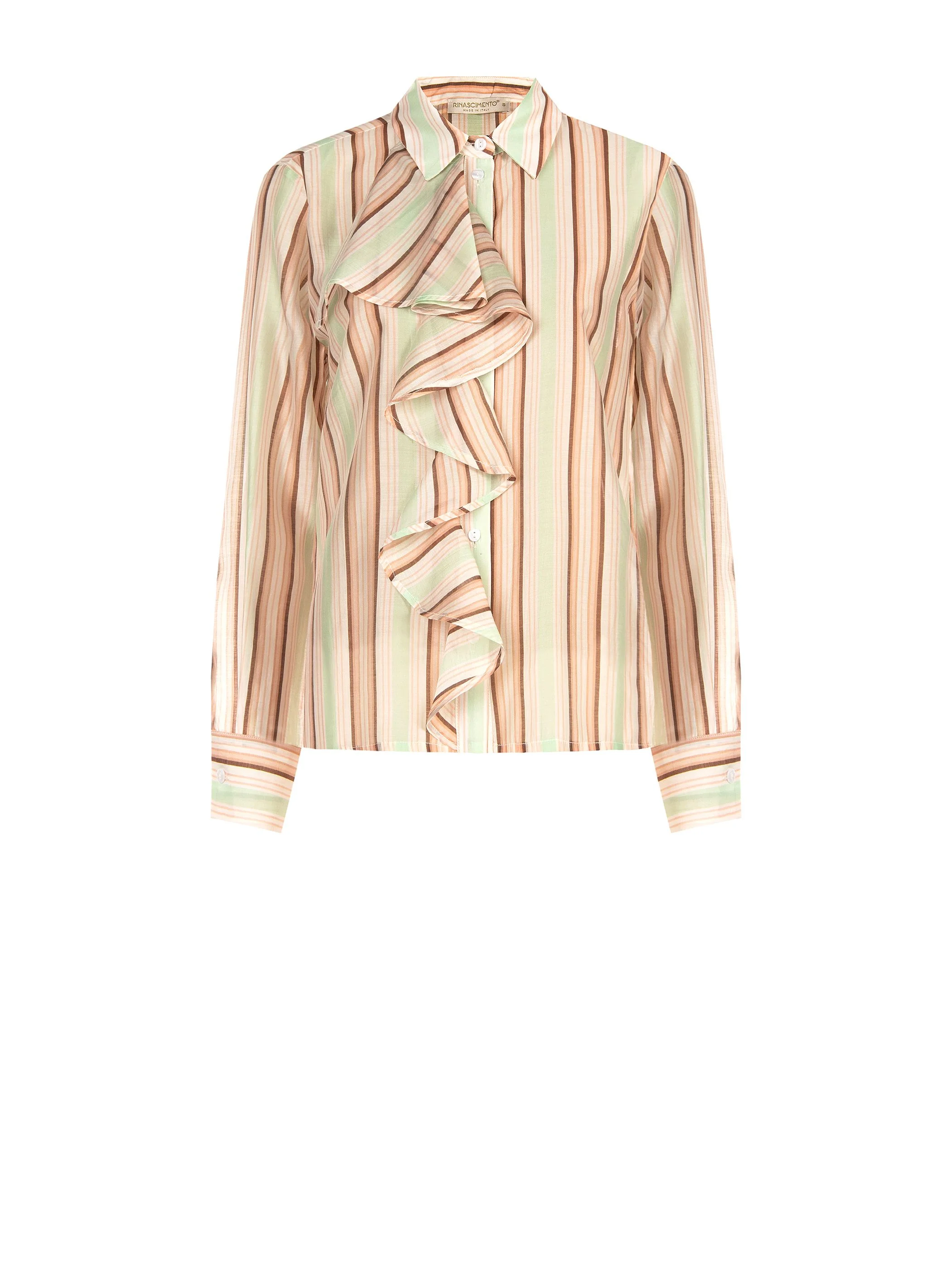 Camicia rosa a righe con rouche - Image 6