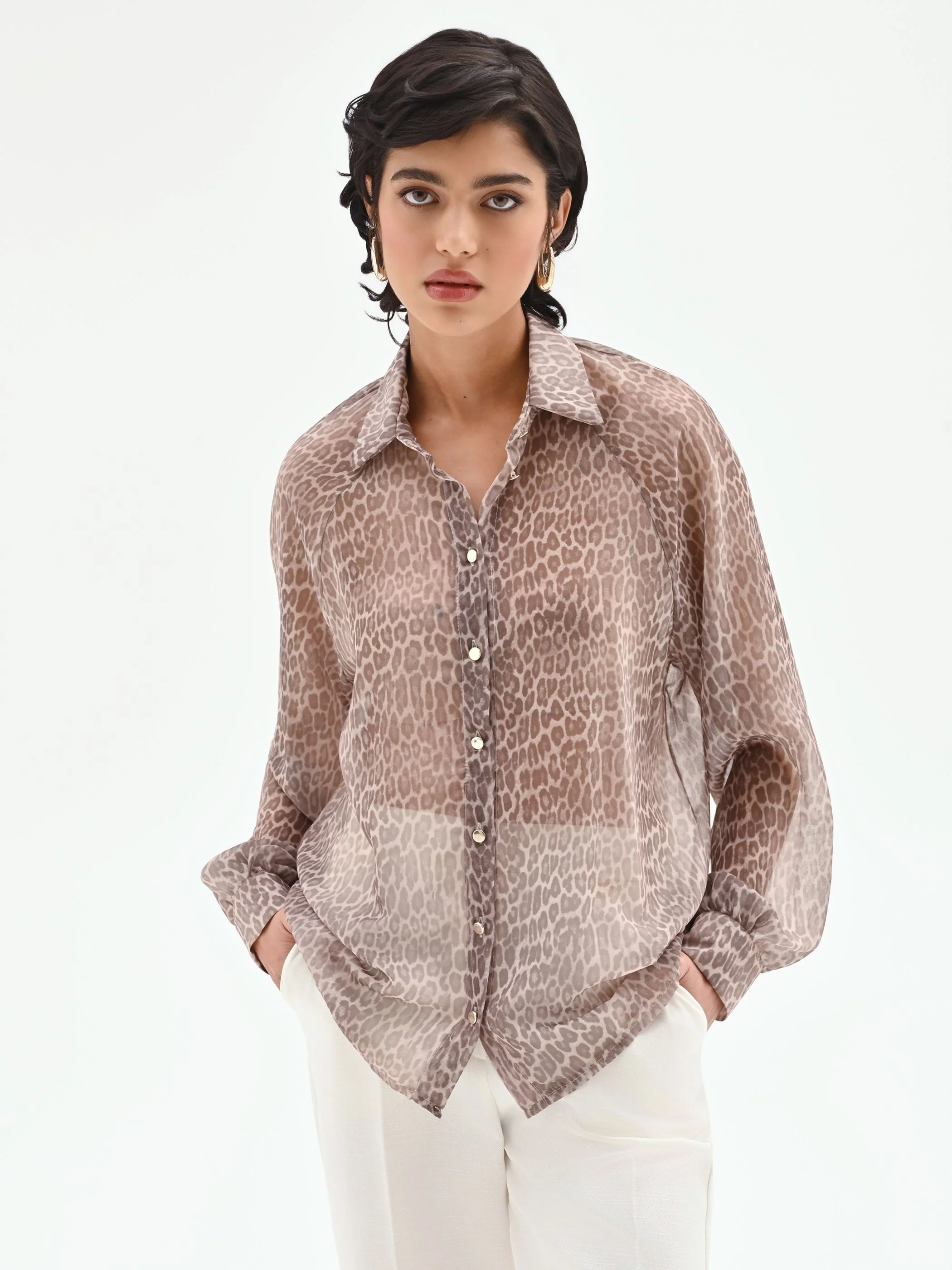 Camicia stampa animalier tortora beige - Image 4