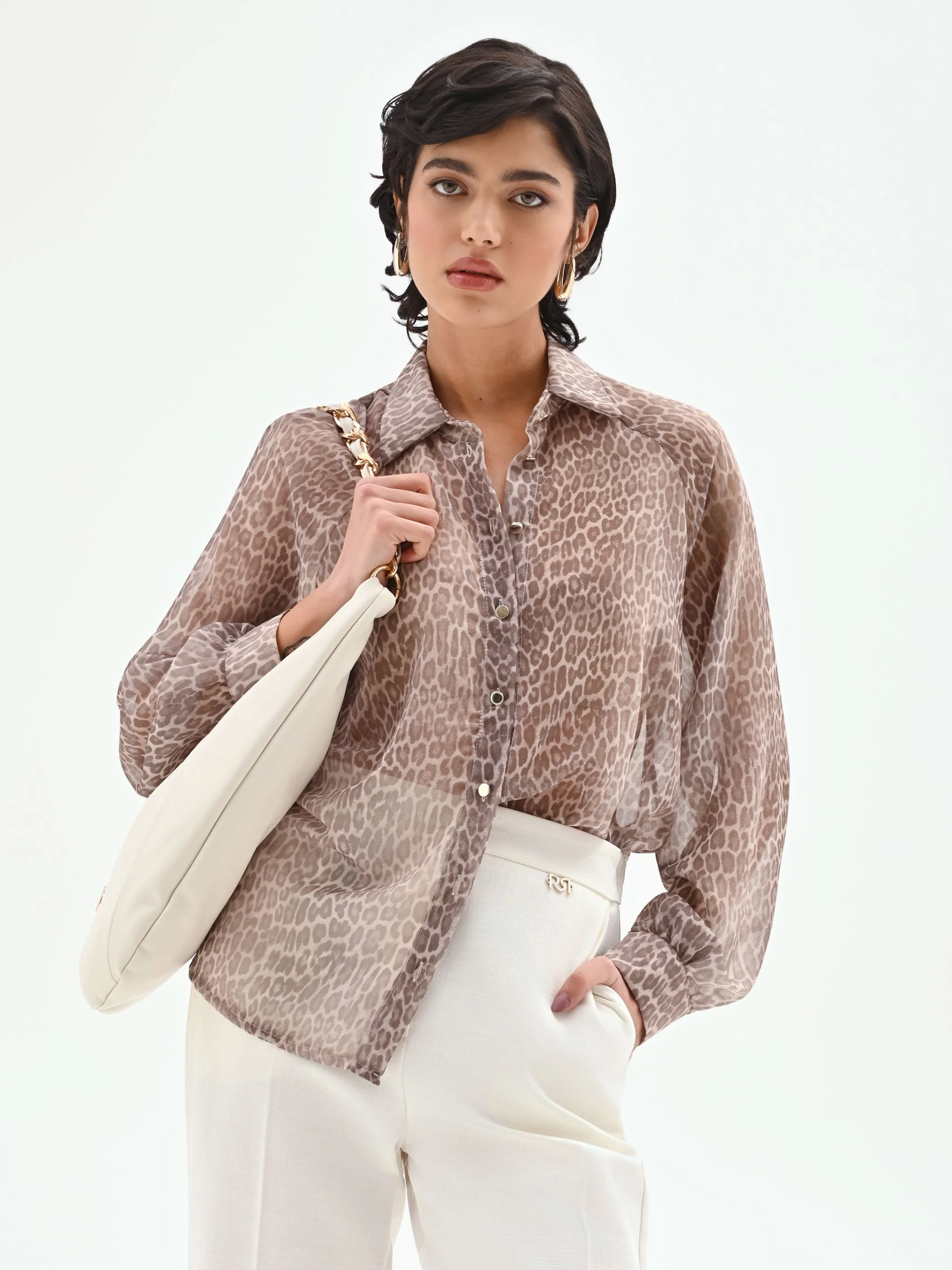 Camicia stampa animalier tortora beige - Image 7