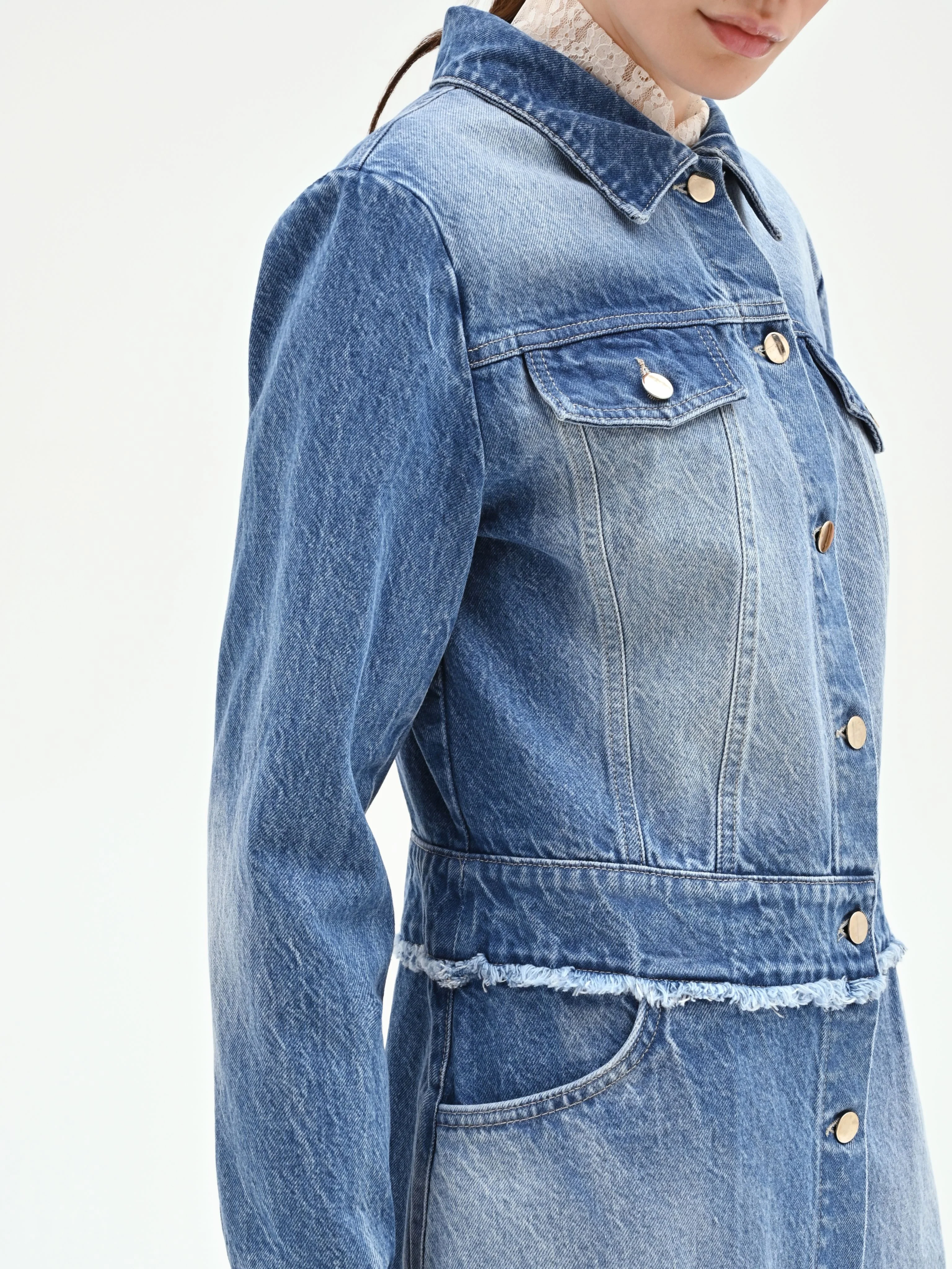 Capospalla lungo in denim azzurro - Image 4