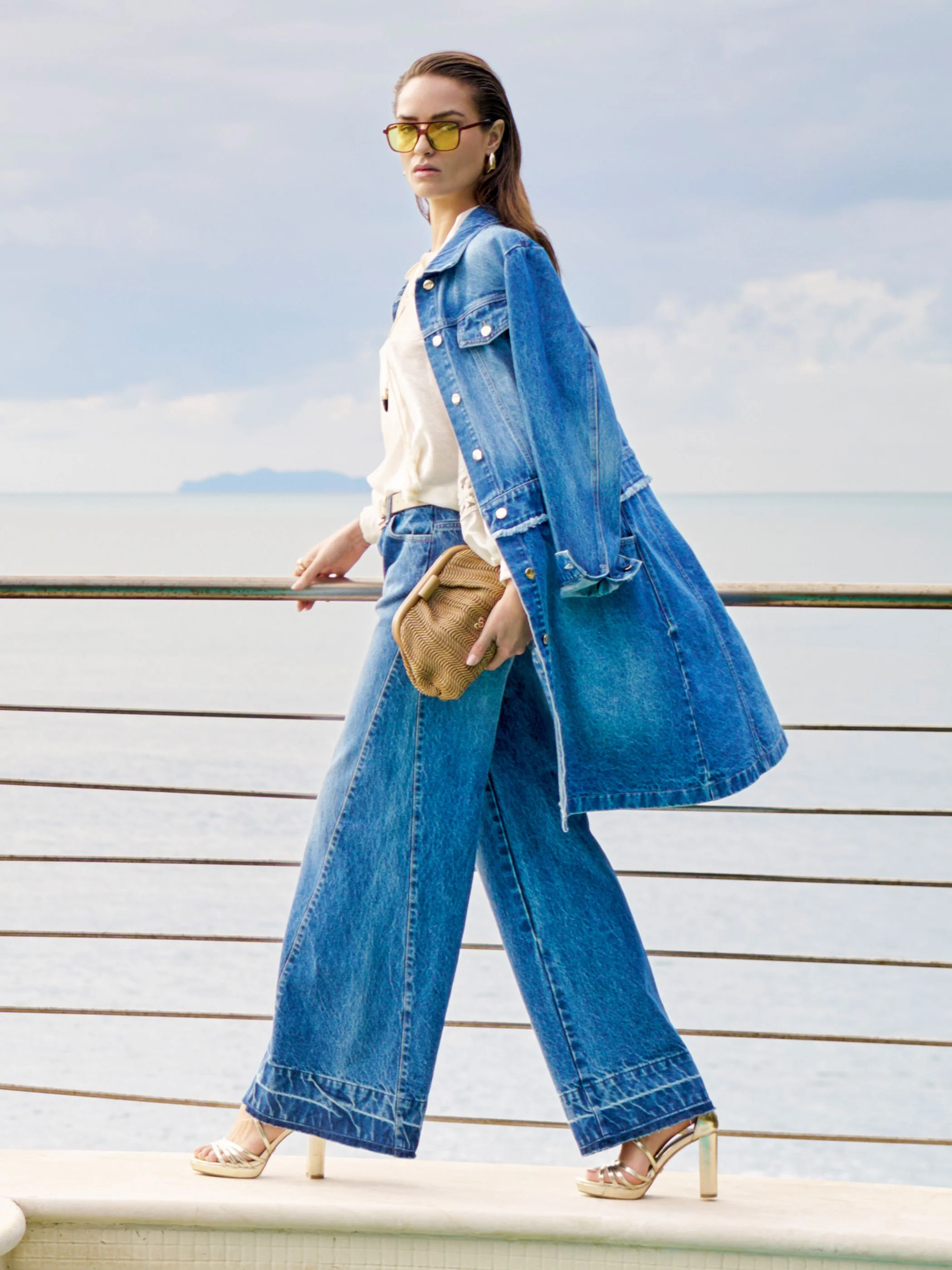 Capospalla lungo in denim azzurro - Image 5