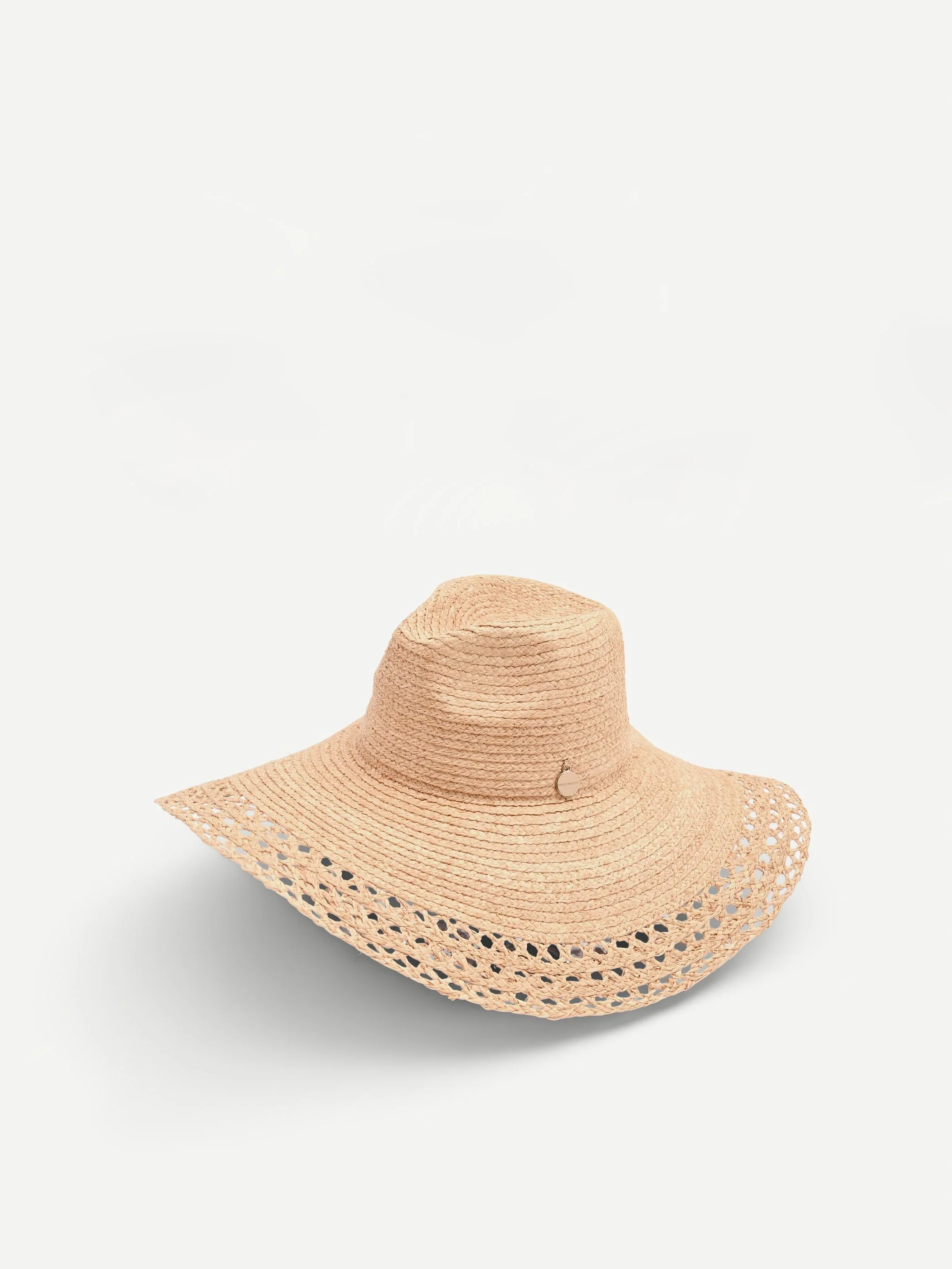 Cappello beige a tesa larga con lavorazione traforata - Image 3
