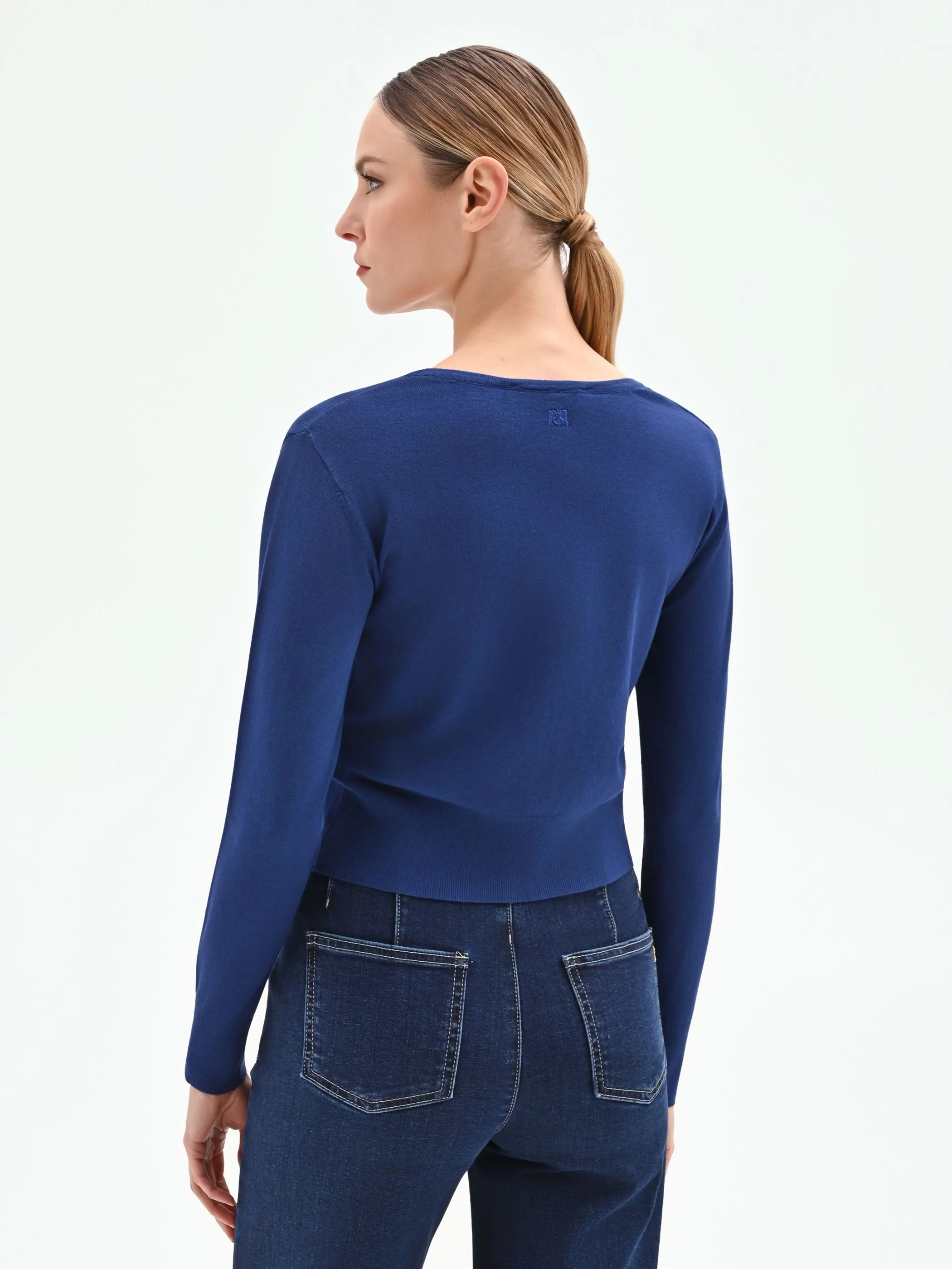 Cardigan blu brillante in maglia fine - Image 3