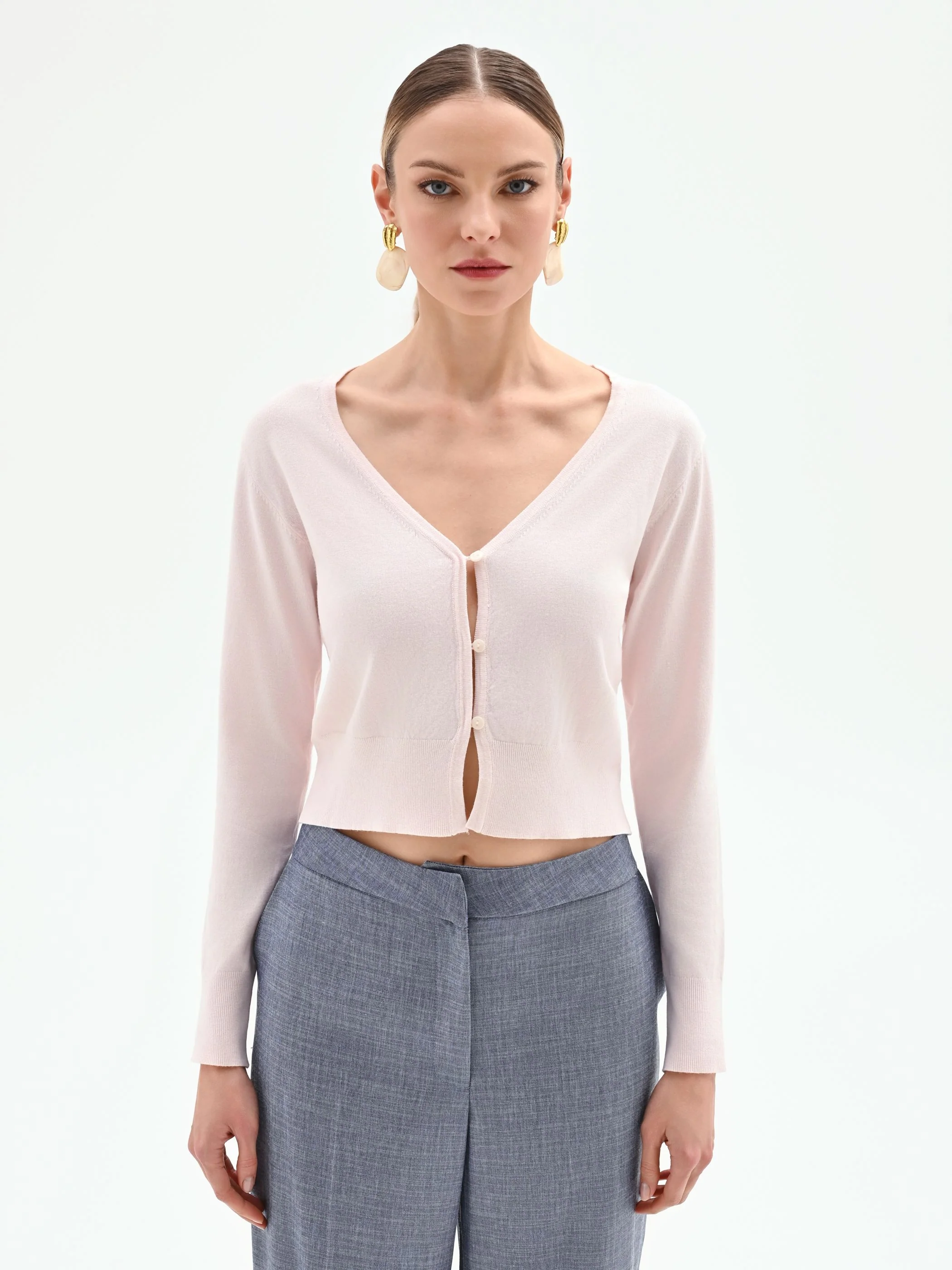 Cardigan cropped rosa pastello - Image 3