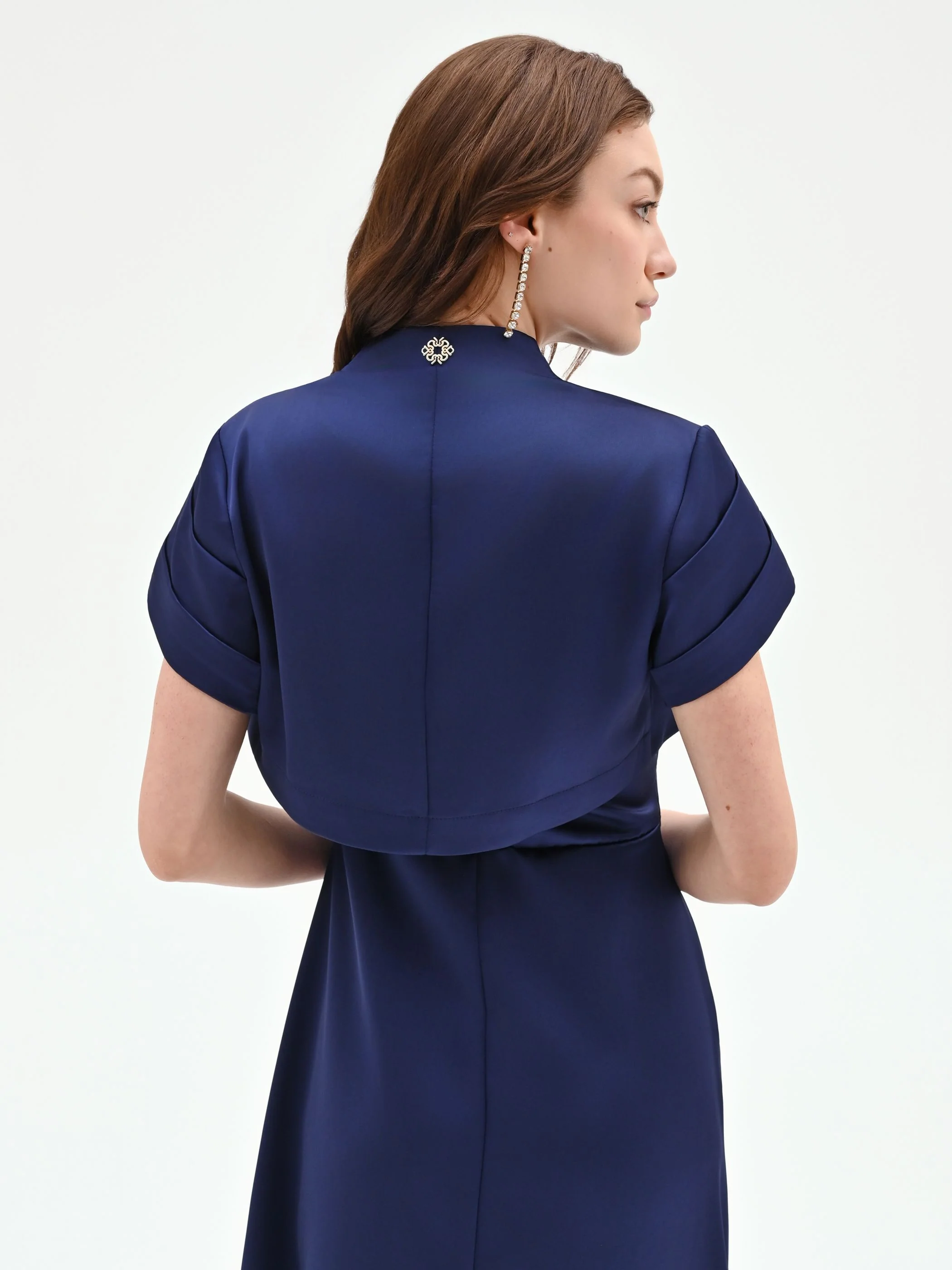 Coprispalla atelier bolero blu indaco con collo sciallato - Image 3
