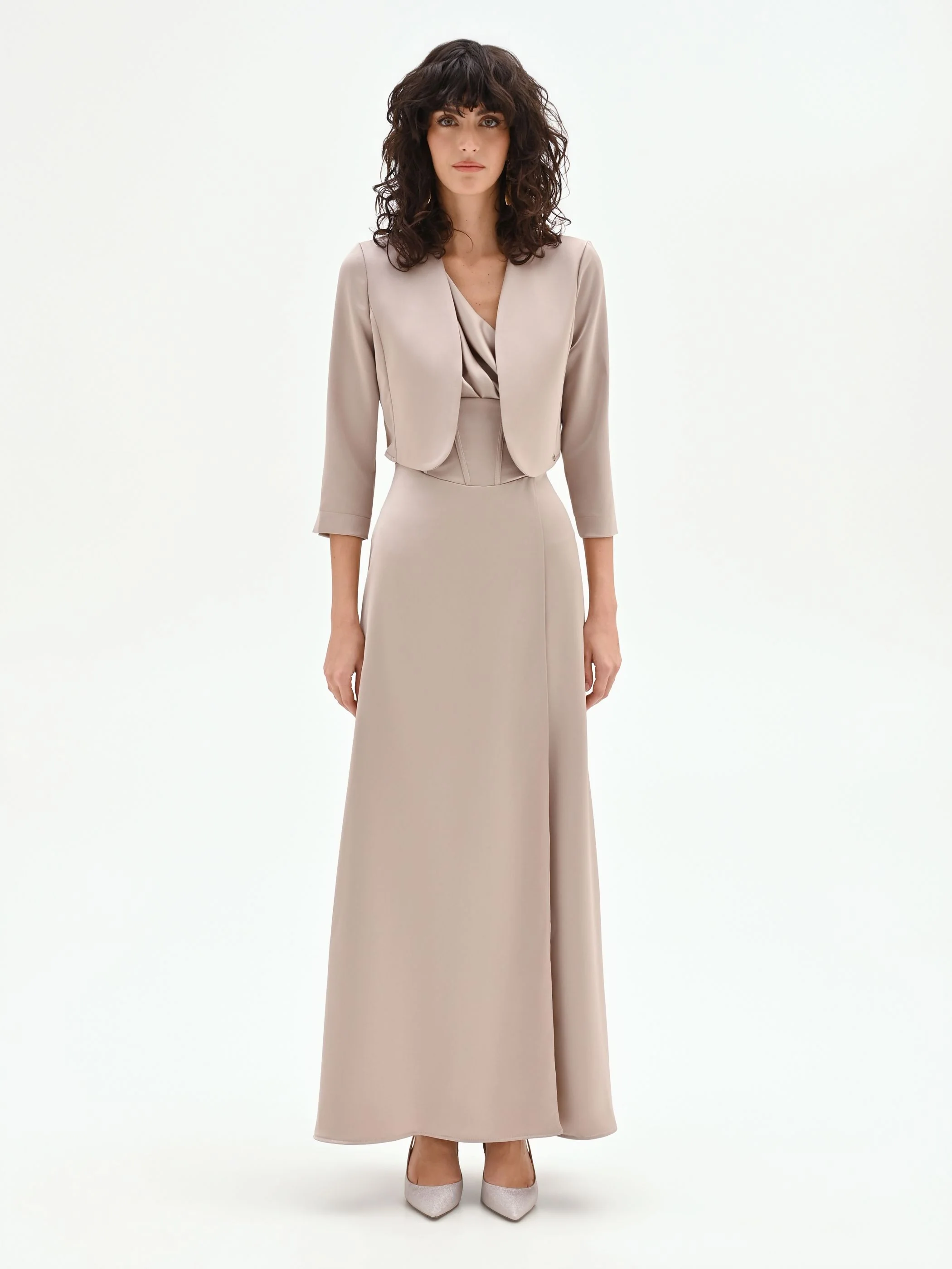 Coprispalla in raso tortora beige - Image 2
