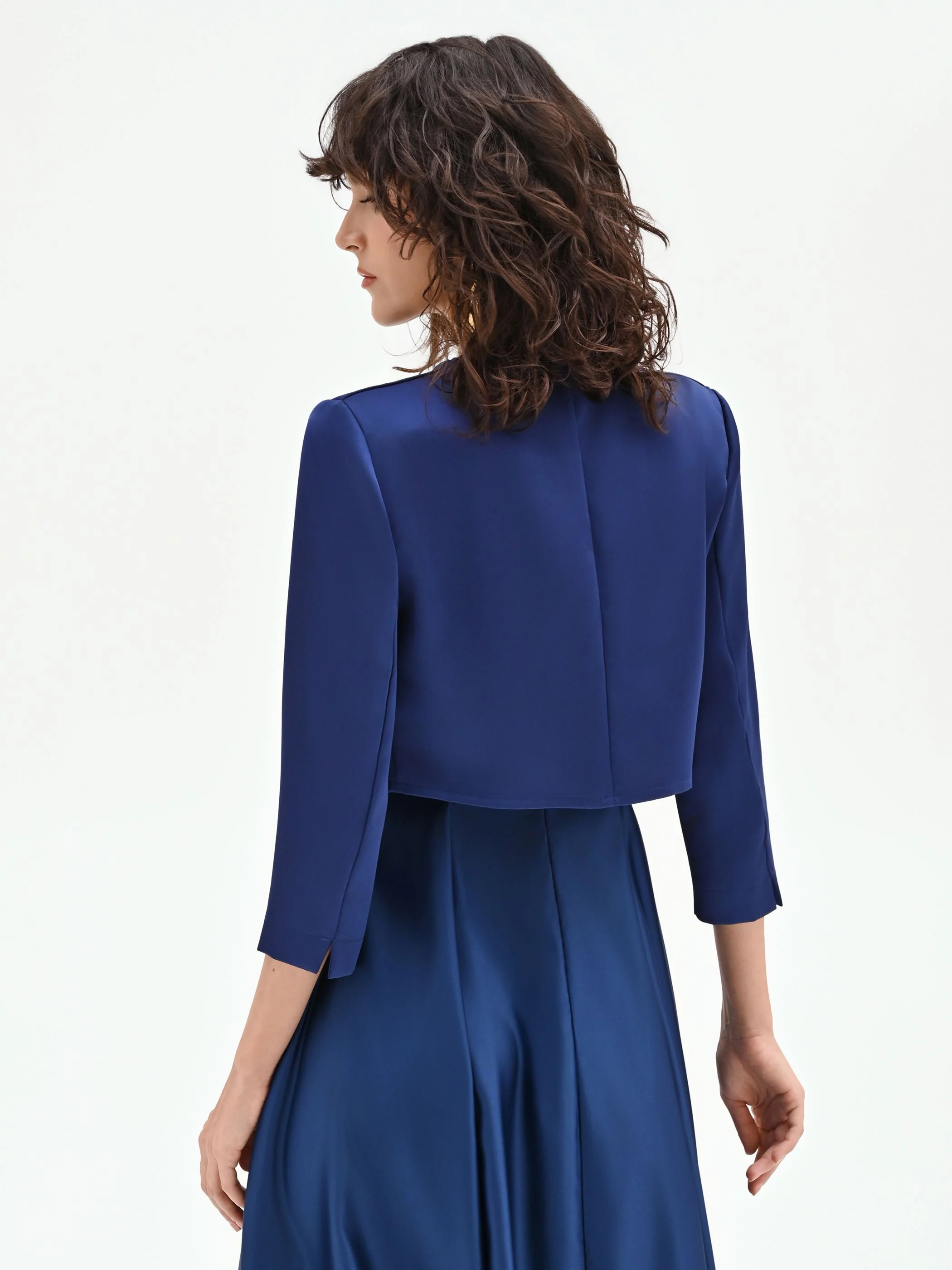 Coprispalle bolero blu in raso strutturato - Image 3