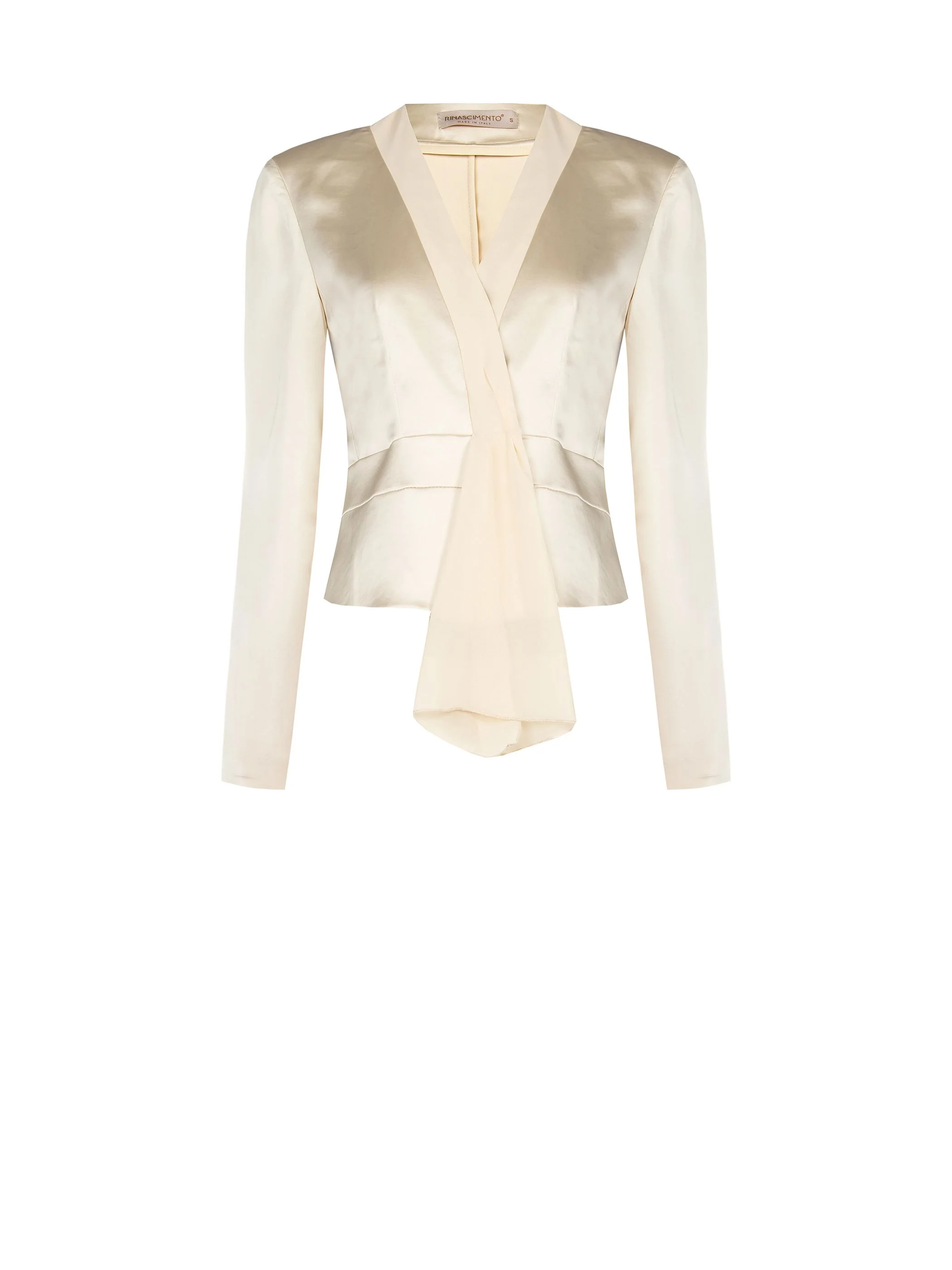 Giacca Beige Chiaro con Drappeggio in Raso - Image 6