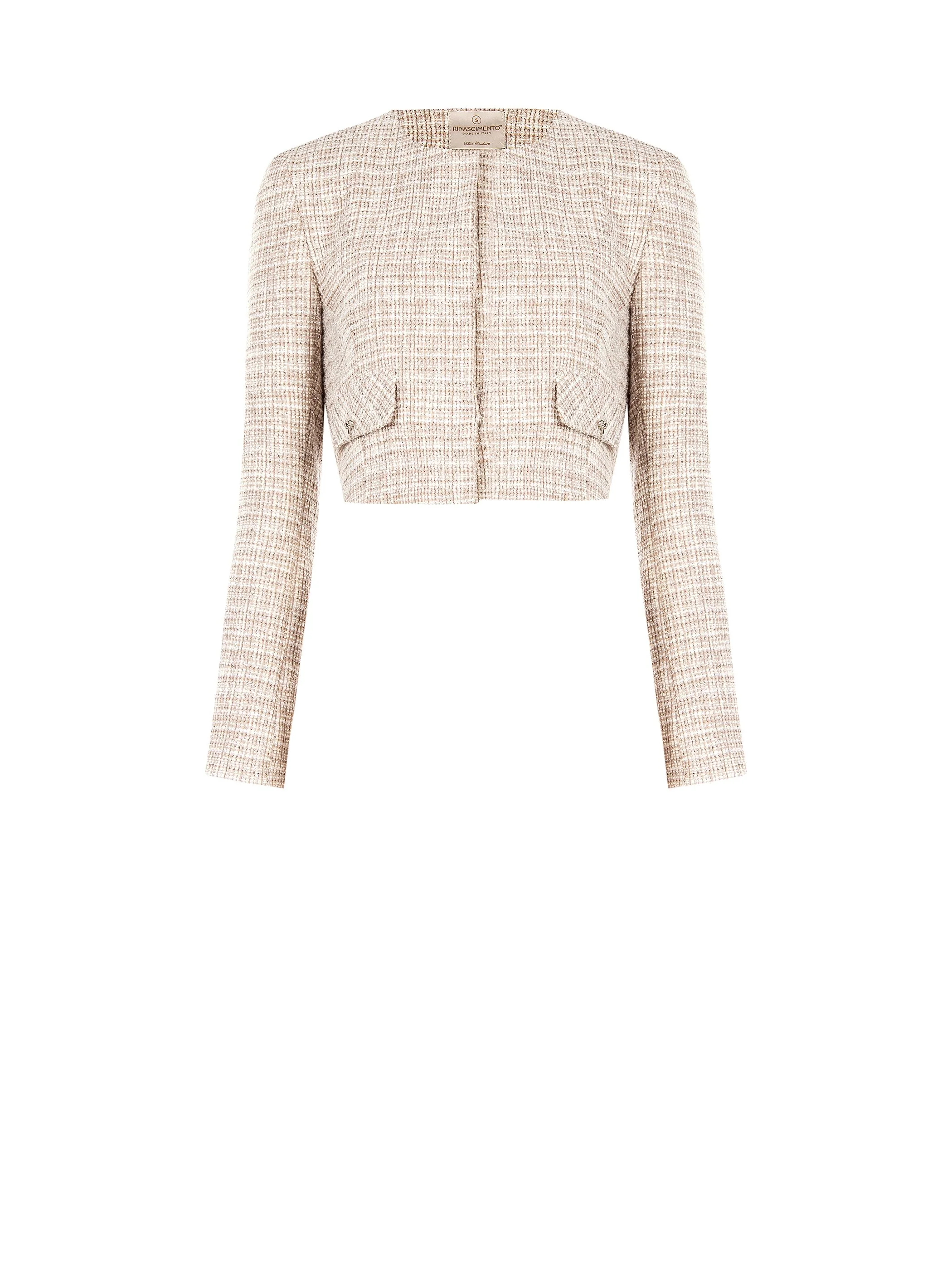 Giacca beige chiaro in tweed con tasche applicate - Image 6