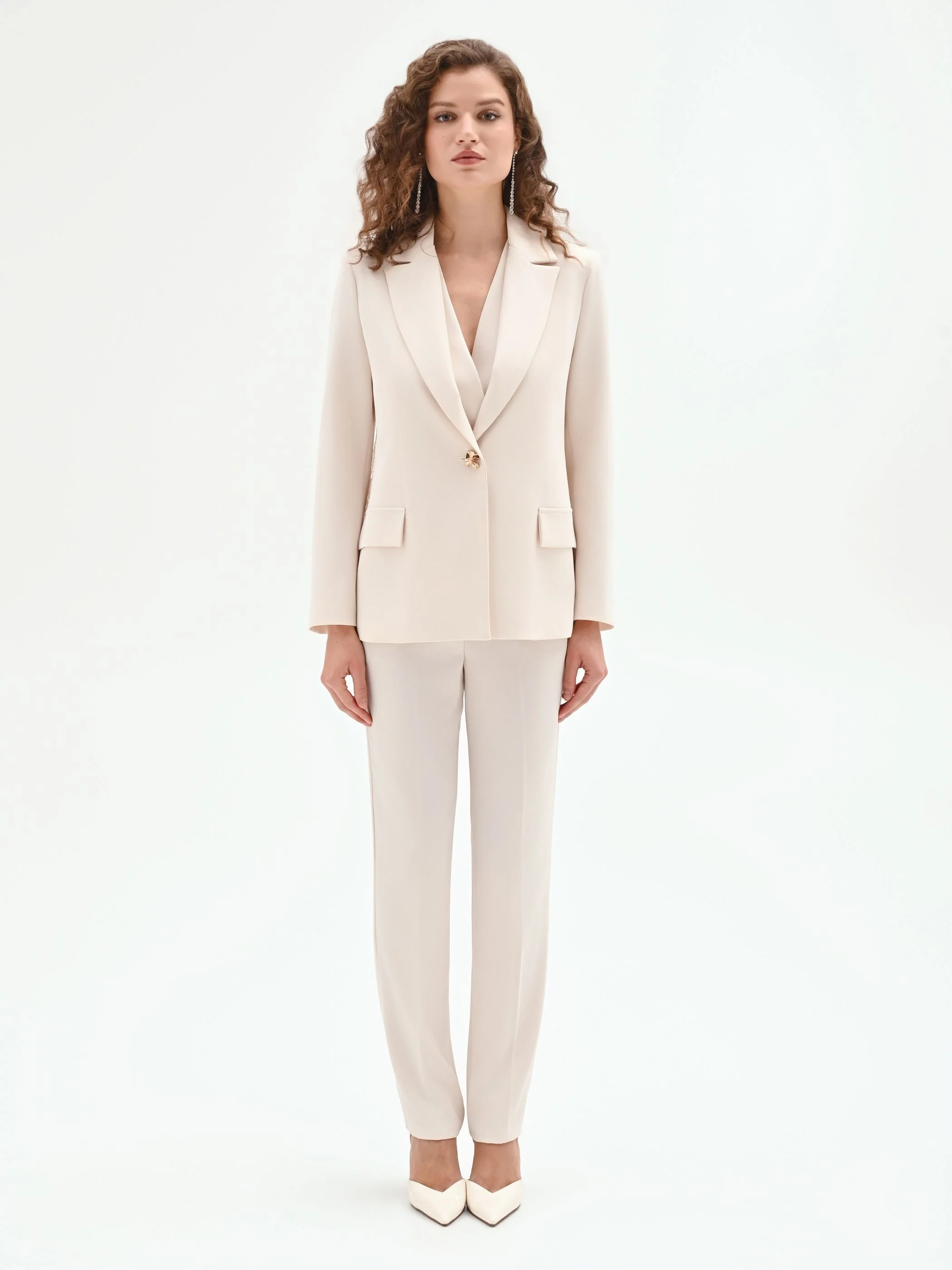 Giacca Bianca in Tessuto Fluido mano Crepe & Pizzo