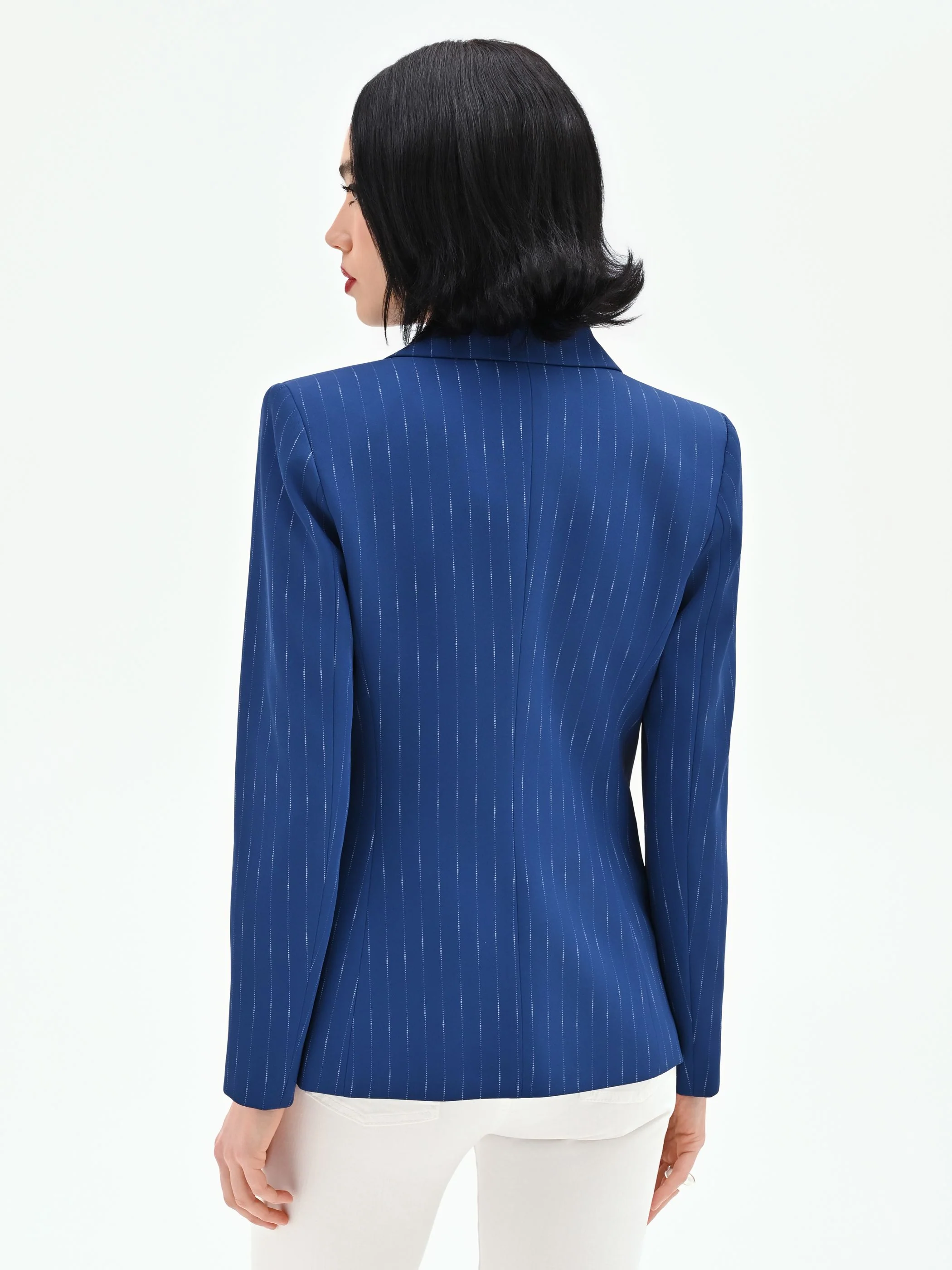 Giacca blazer blu brillante effetto gessato - Image 3