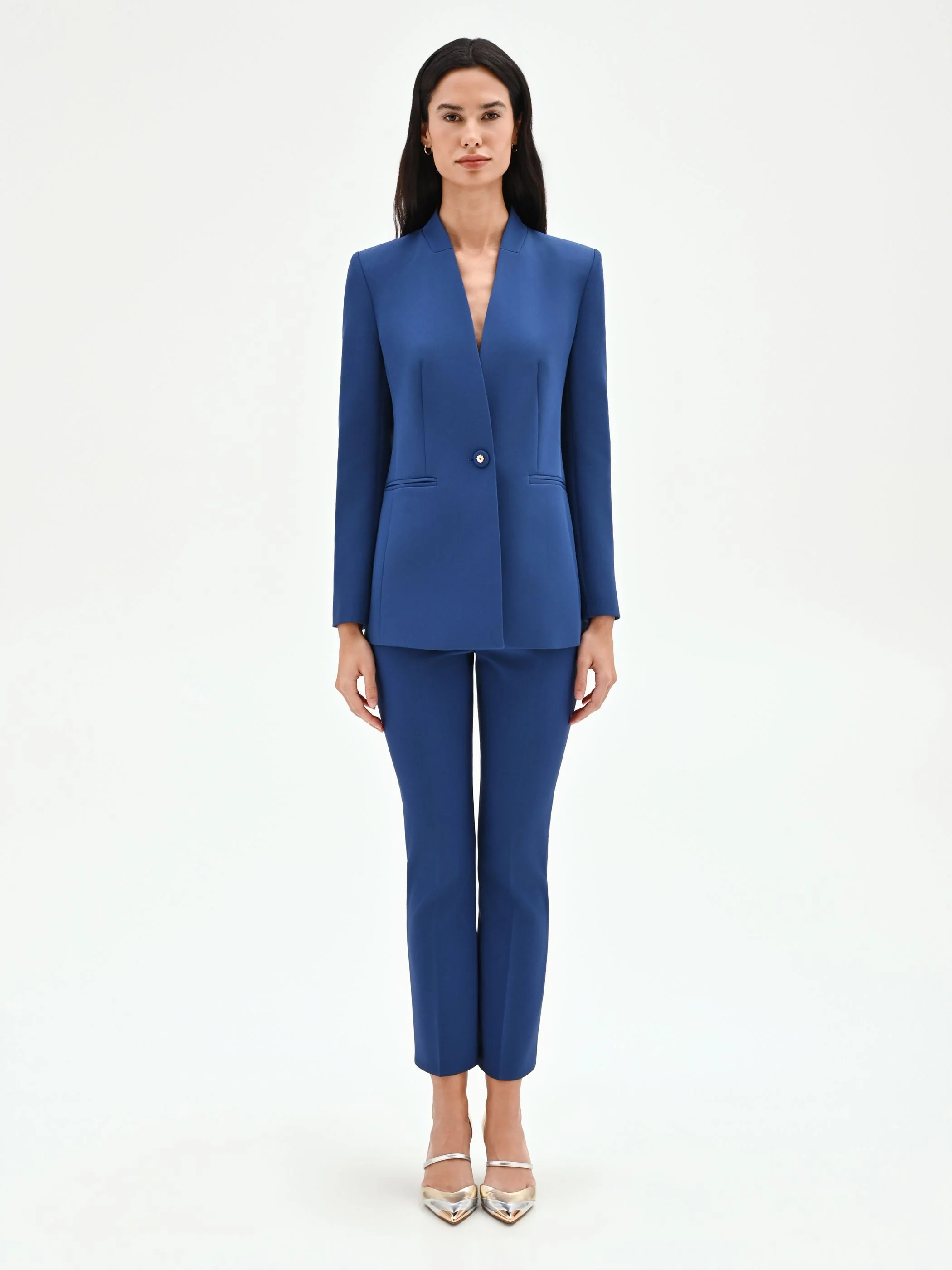 Giacca blazer blu brillante senza rever