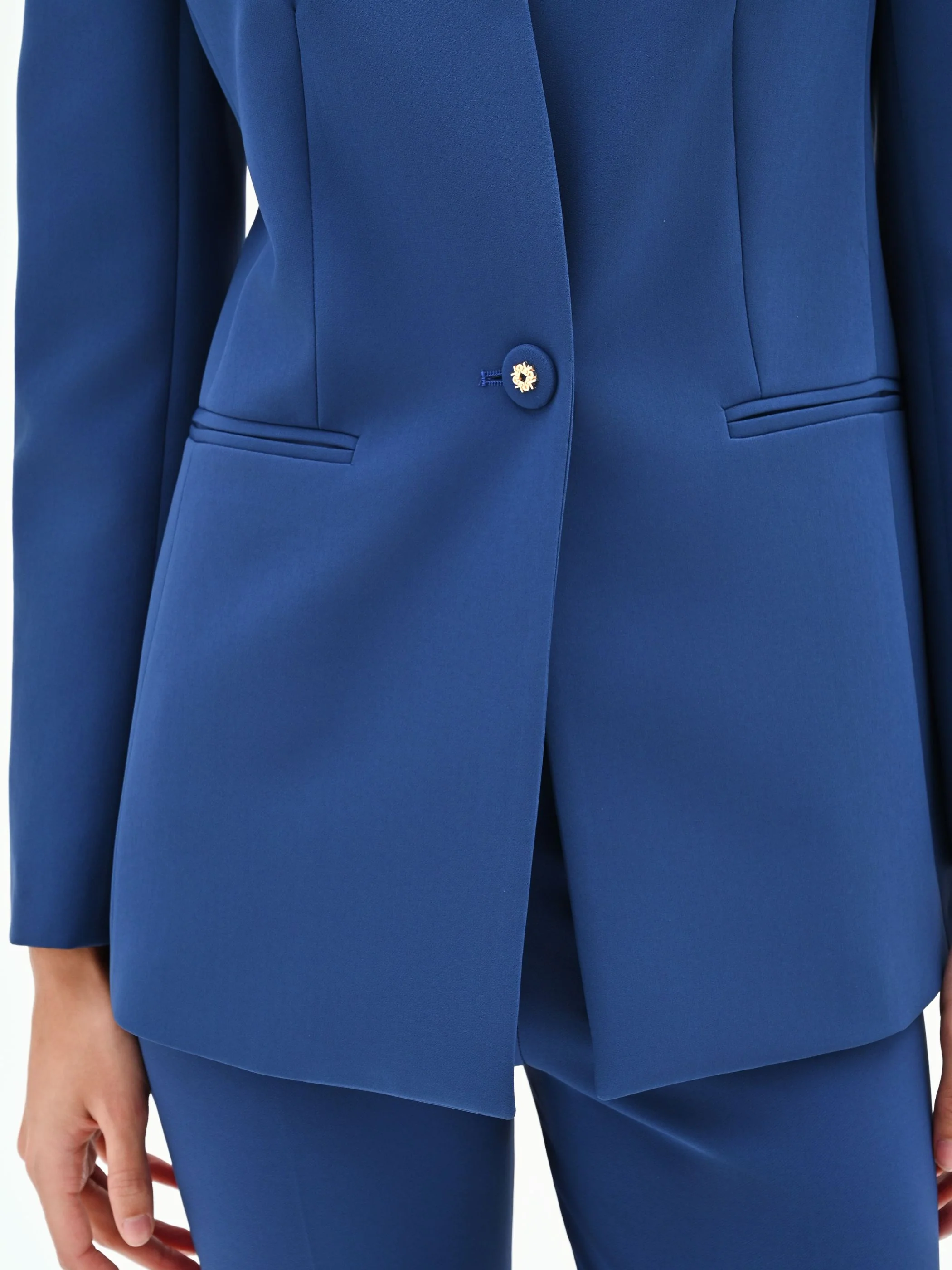 Giacca blazer blu brillante senza rever - Image 2