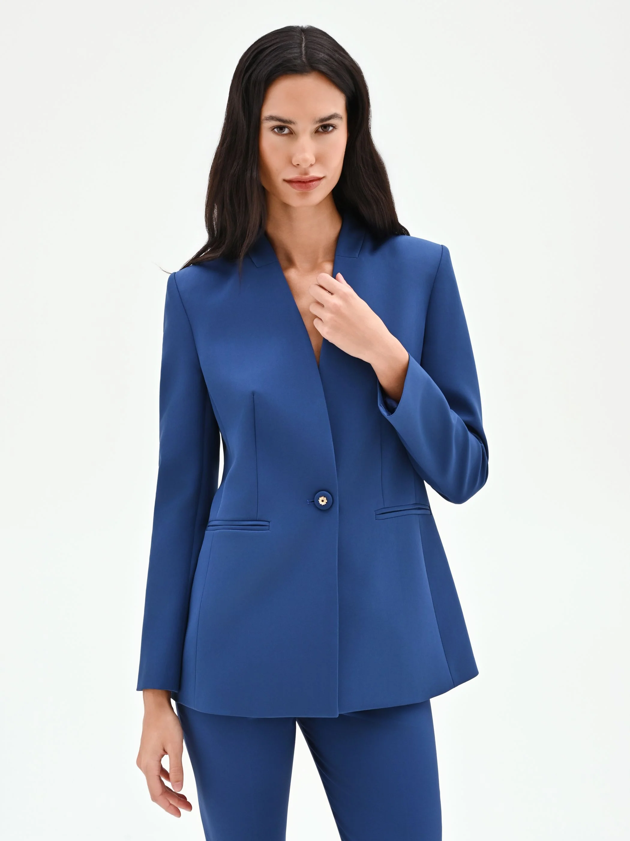 Giacca blazer blu brillante senza rever - Image 5