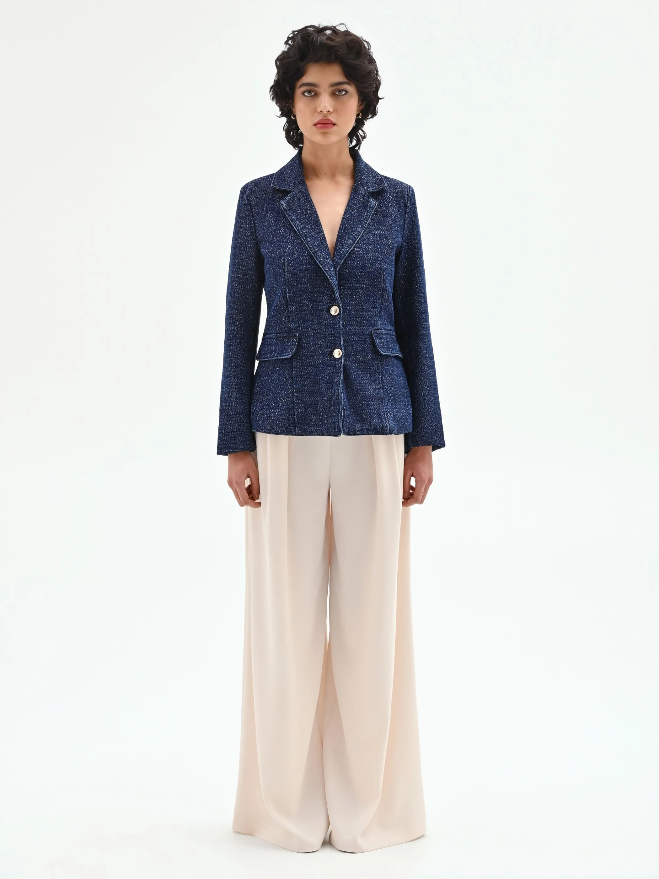 Giacca blazer blu in denim lurex