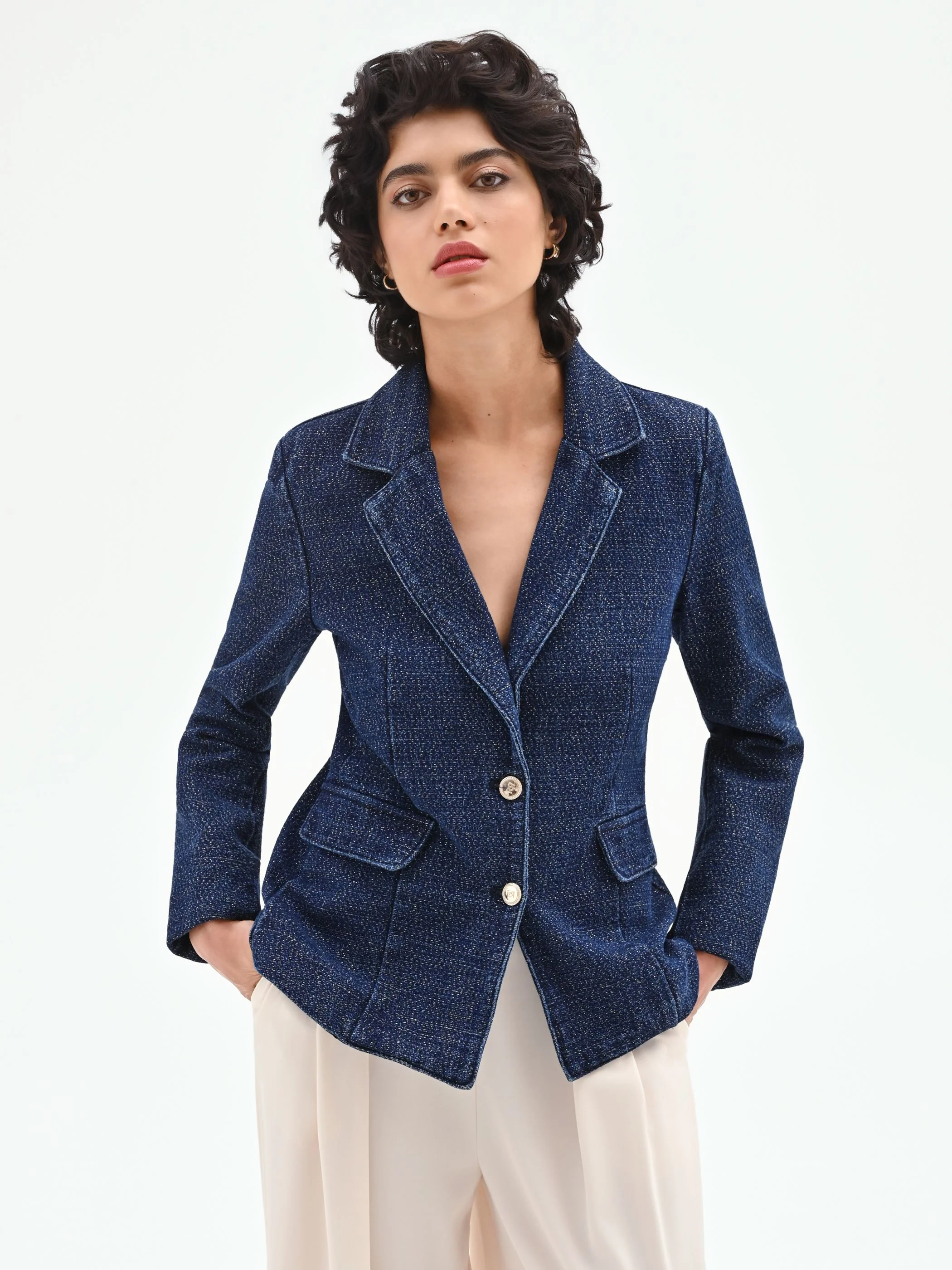 Giacca blazer blu in denim lurex - Image 2