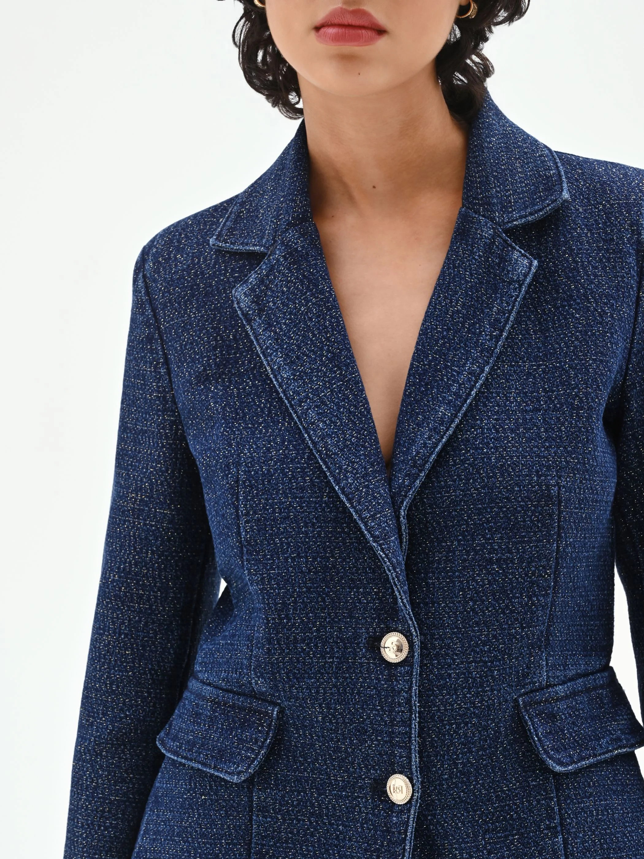 Giacca blazer blu in denim lurex - Image 3