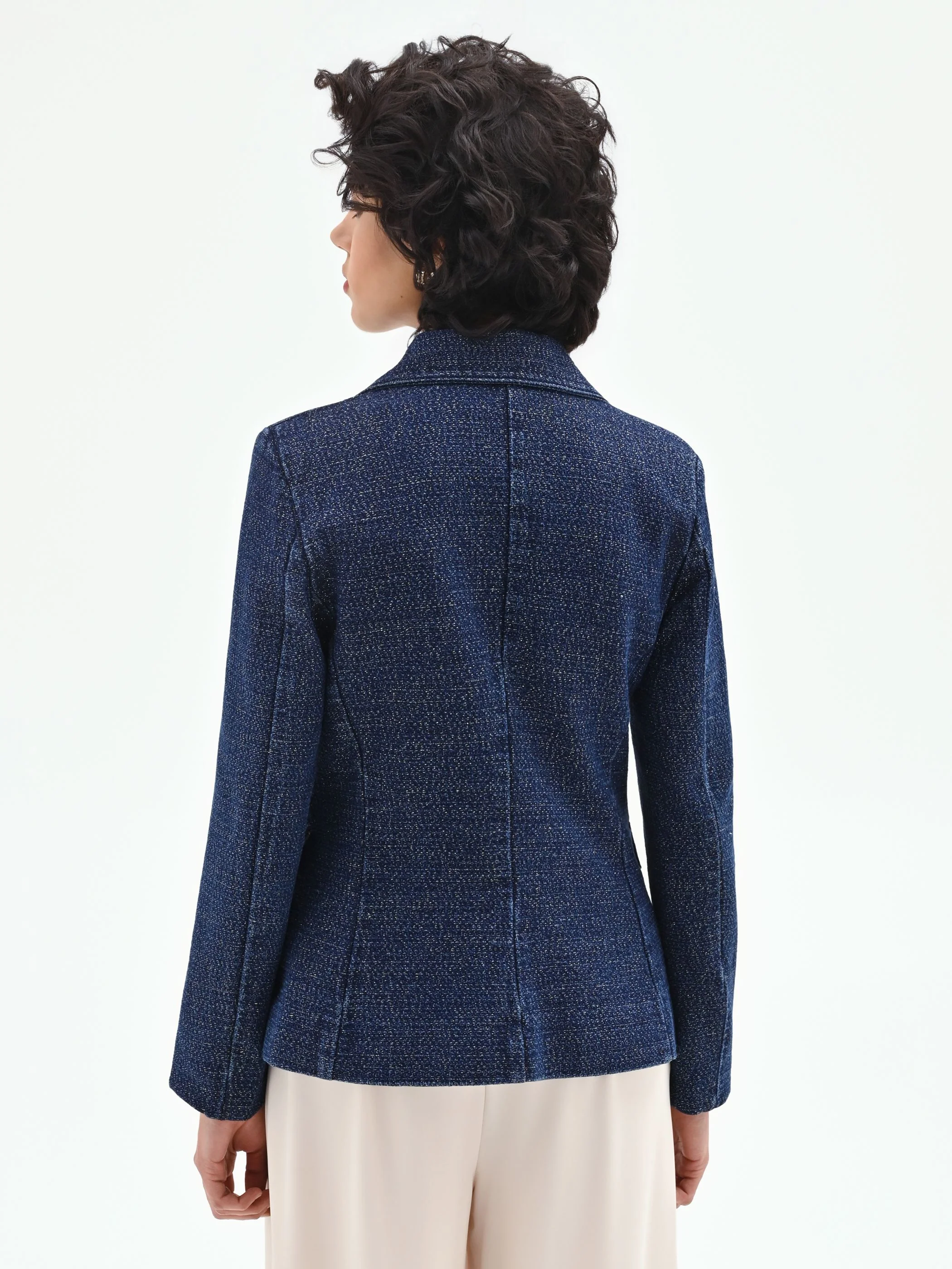 Giacca blazer blu in denim lurex - Image 4