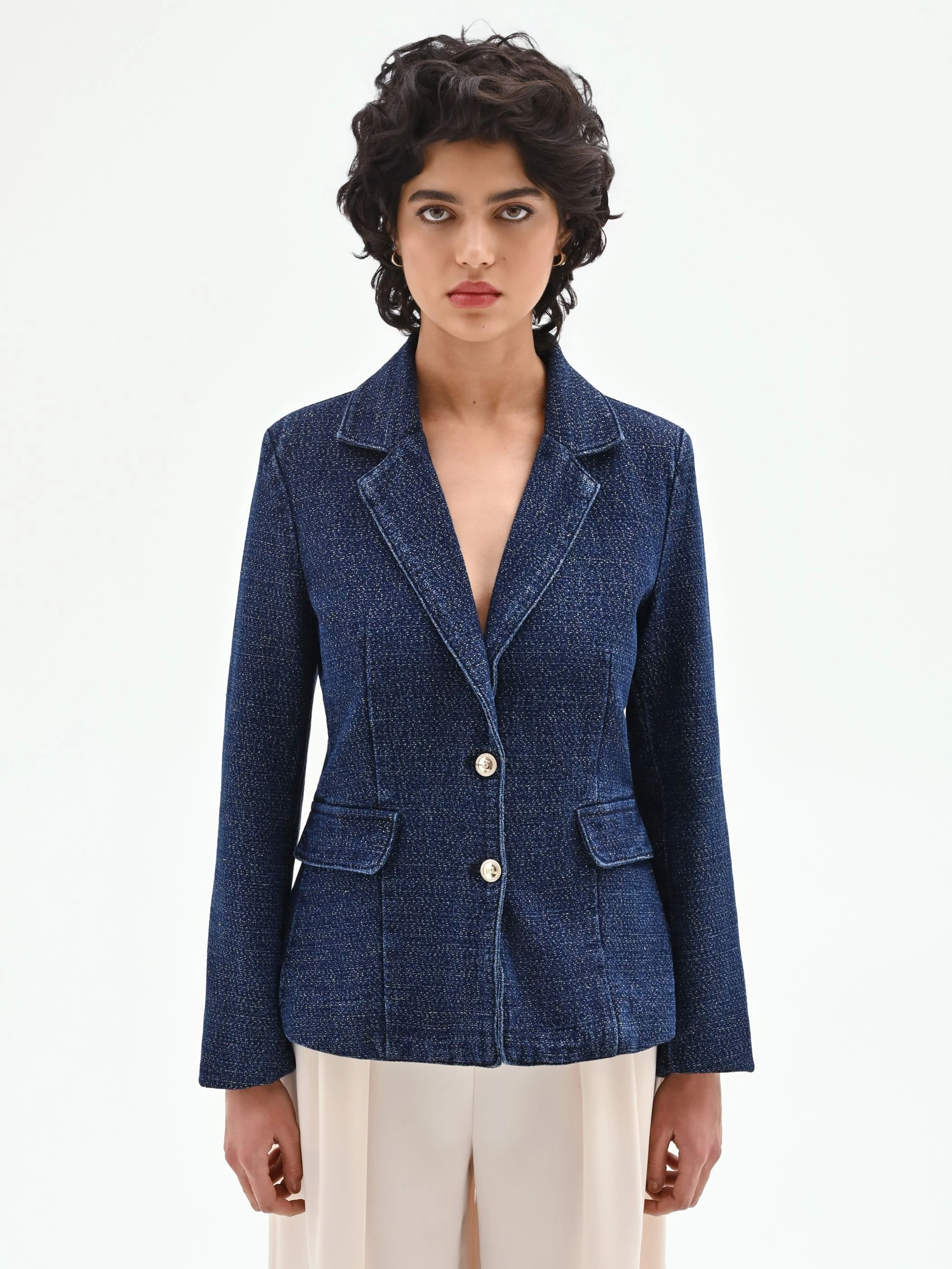 Giacca blazer blu in denim lurex - Image 5