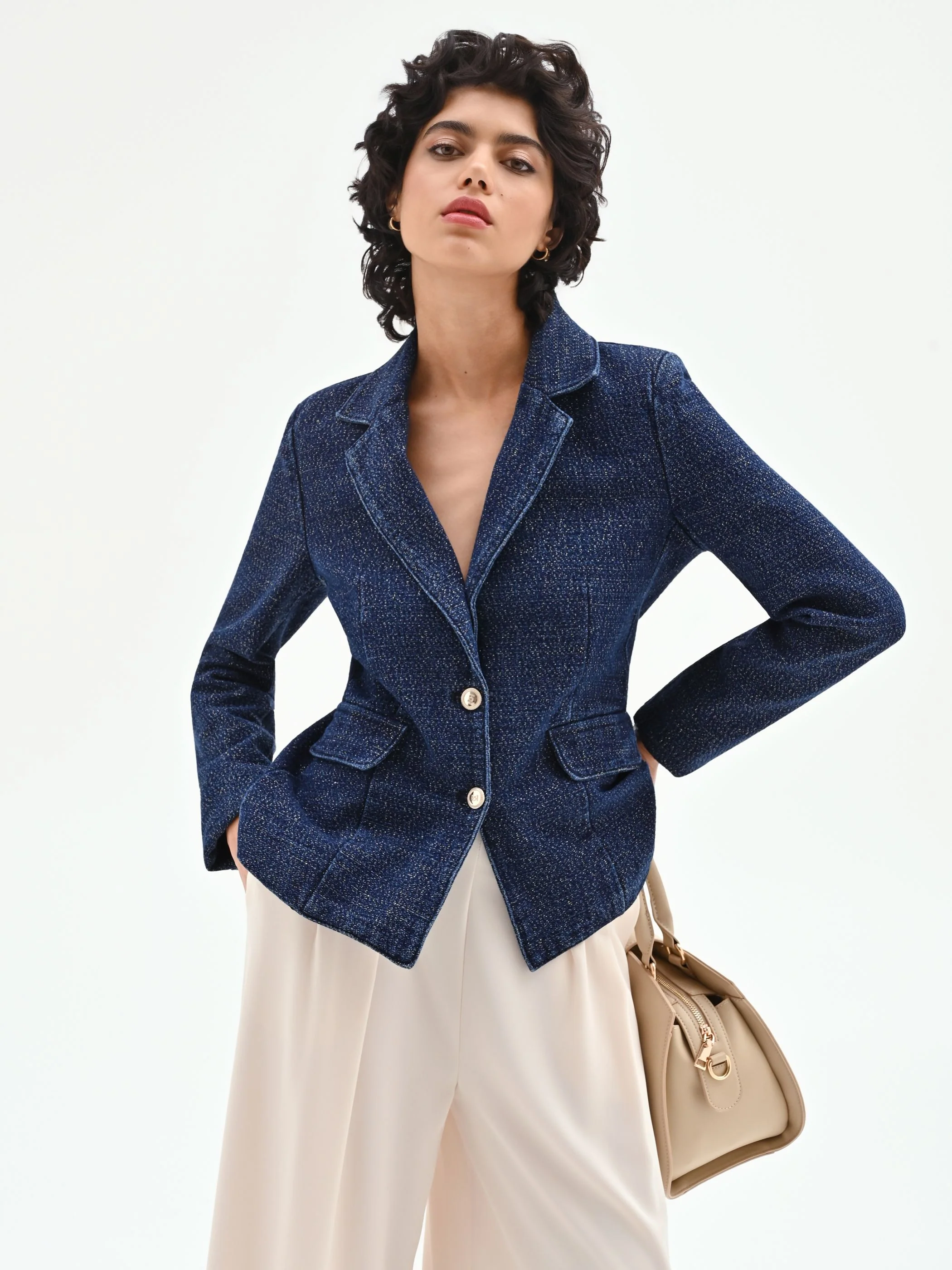 Giacca blazer blu in denim lurex - Image 6