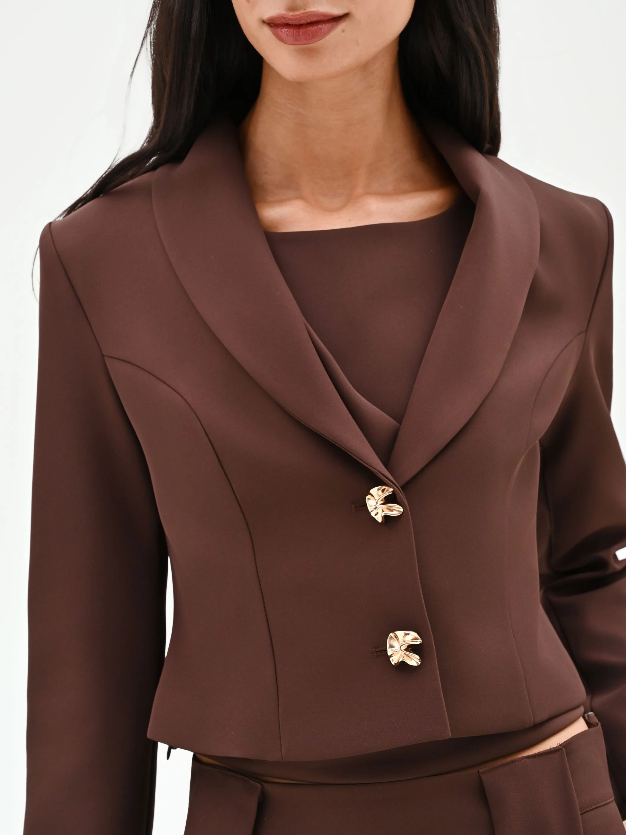 Giacca blazer cioccolato con bottoni design - Image 3